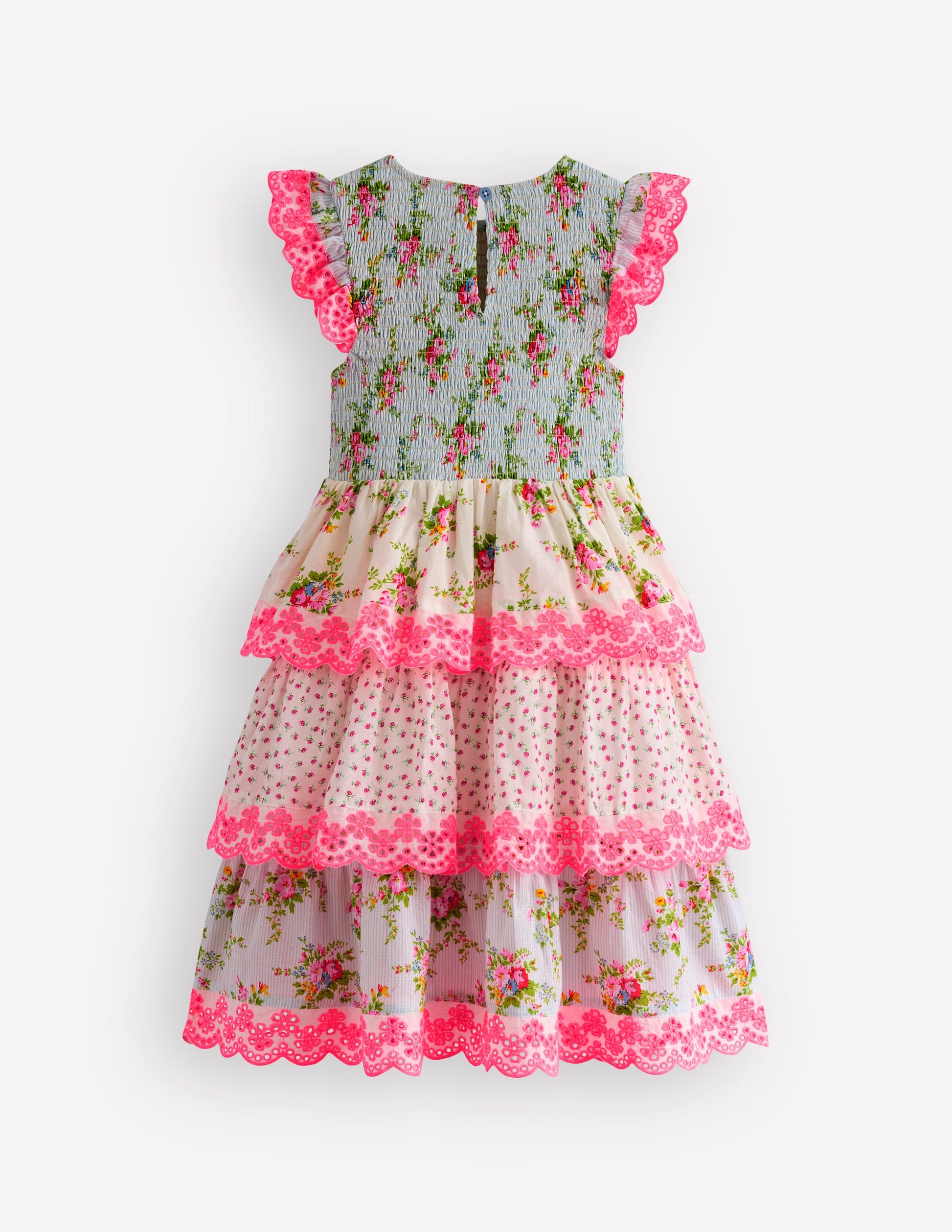 Tiered Lace Trim Dress-Festival Pink Ditsy Rose-2