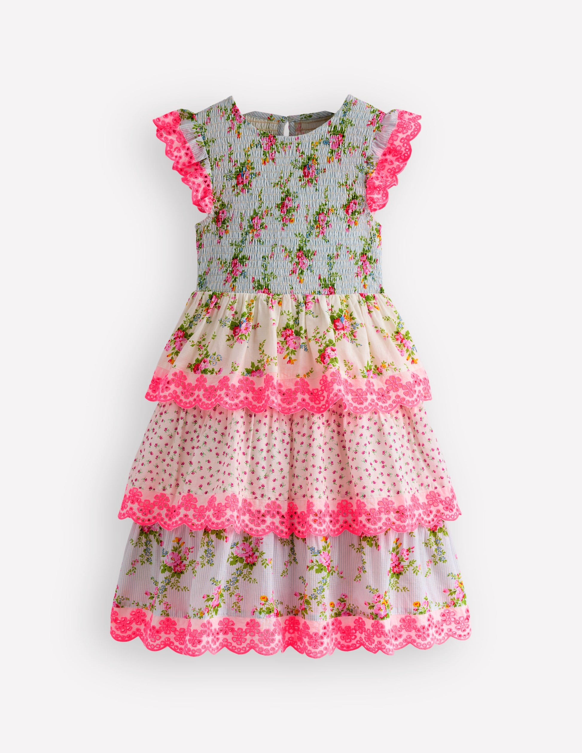 Tiered Lace Trim Dress-Festival Pink Ditsy Rose-1