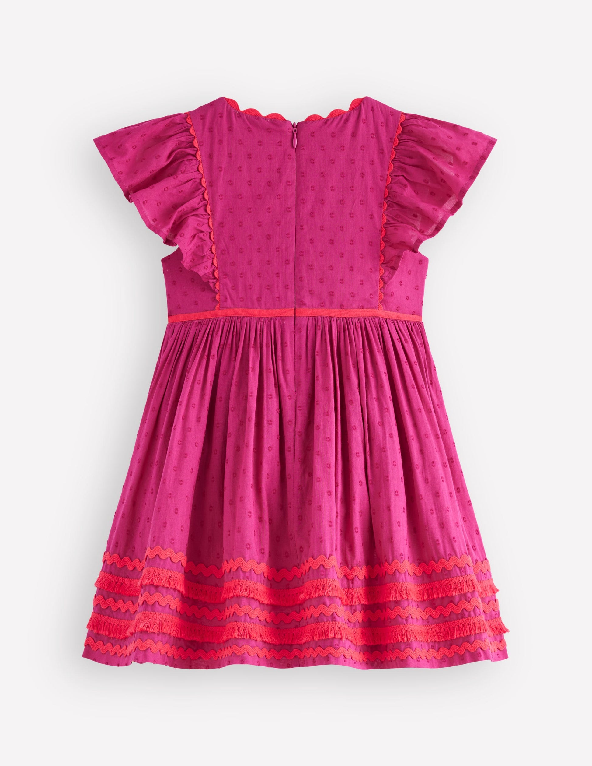 Flutter Sleeve Ric Rac Dress-Bright Pink-2
