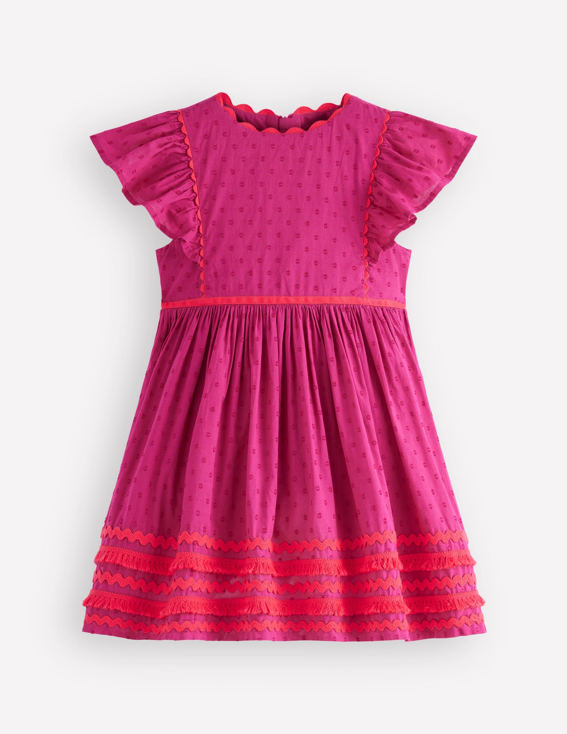 Flutter Sleeve Ric Rac Dress-Bright Pink-1