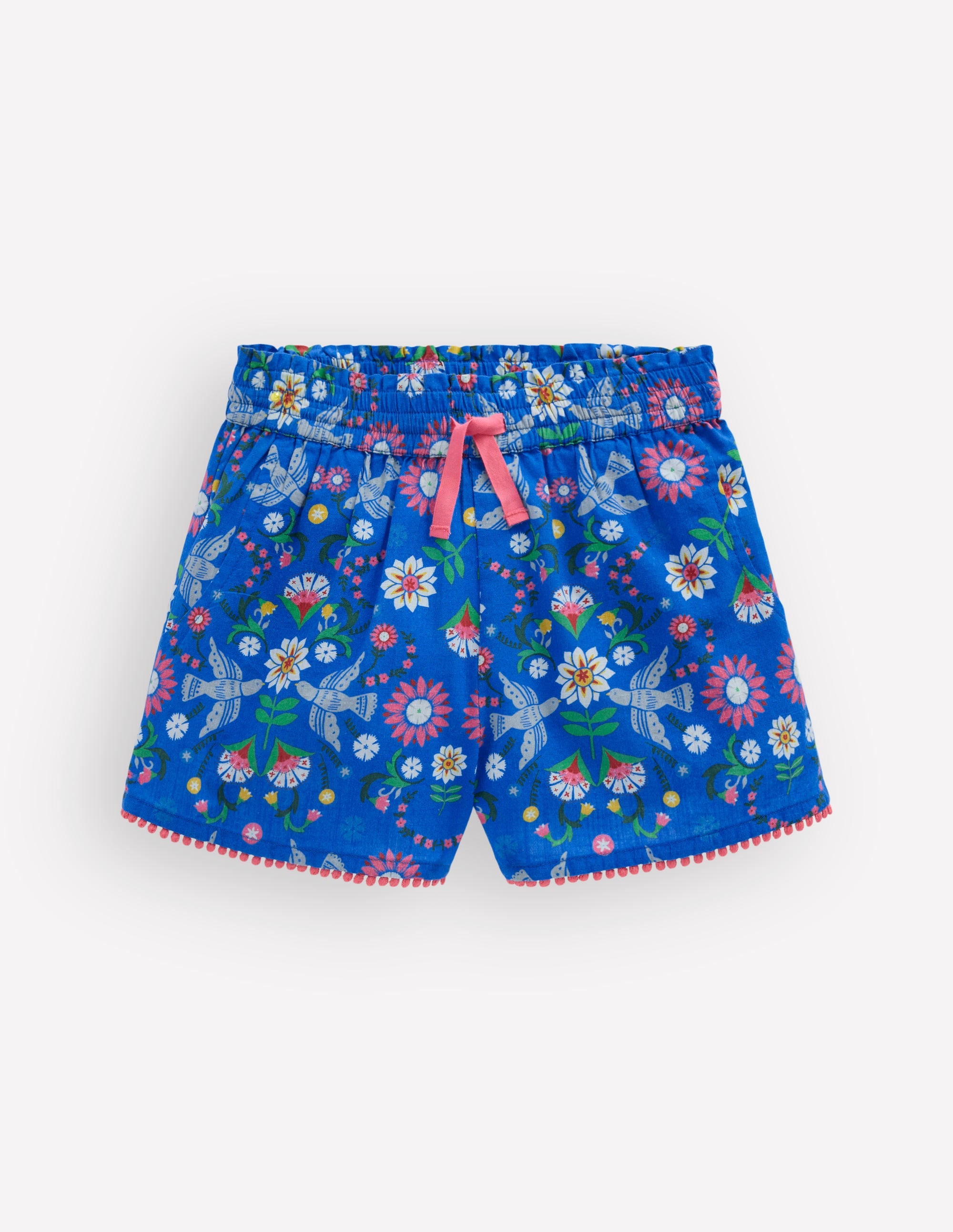 Pull-on Holiday Shorts-Kingfisher Blue Bird Floral - Image 1