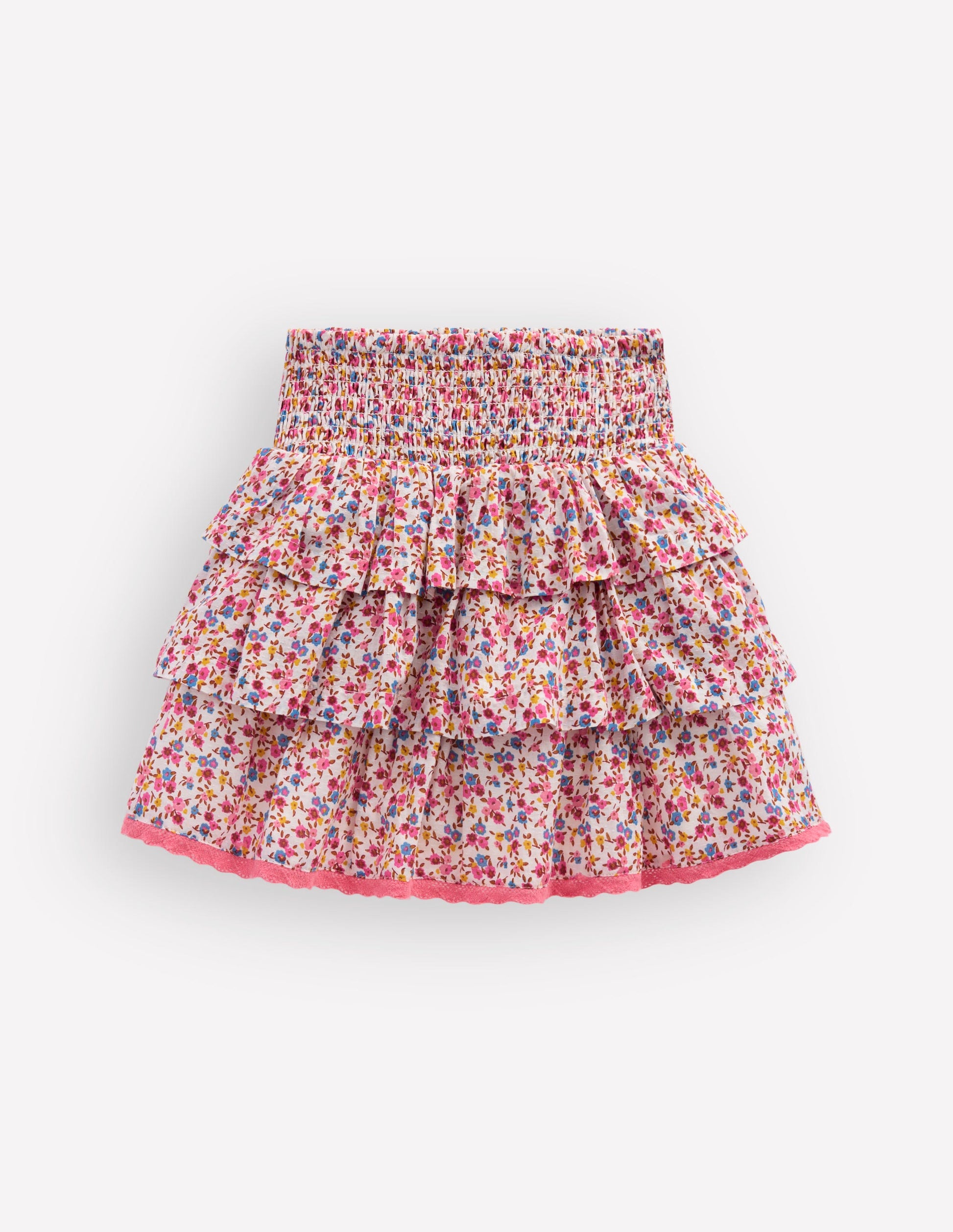 Smocked Waist Ruffle Skirt-Neon Pink Ditsy Floral-1