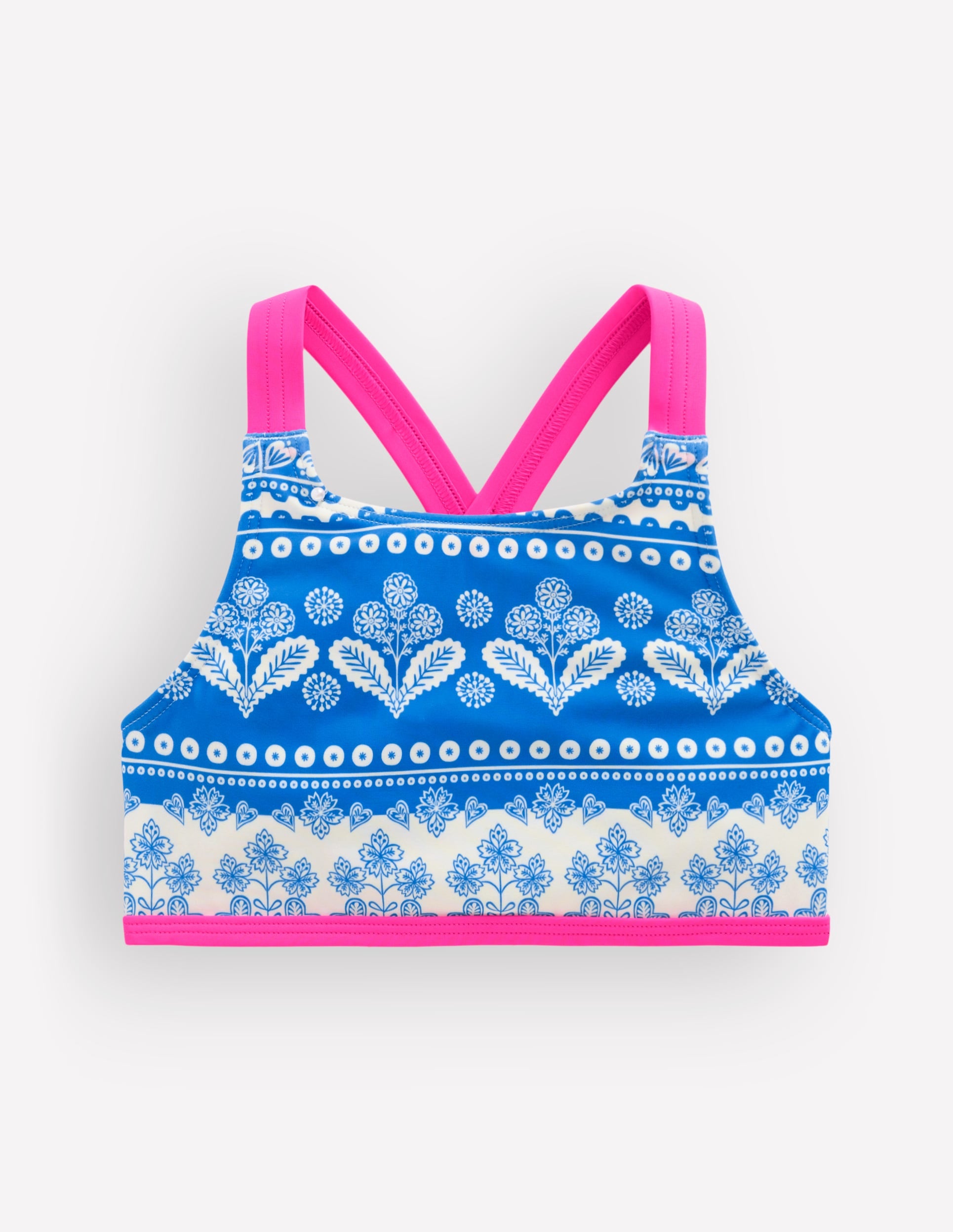 Cross-back Bikini Top-Azure Blue Woodblock-1