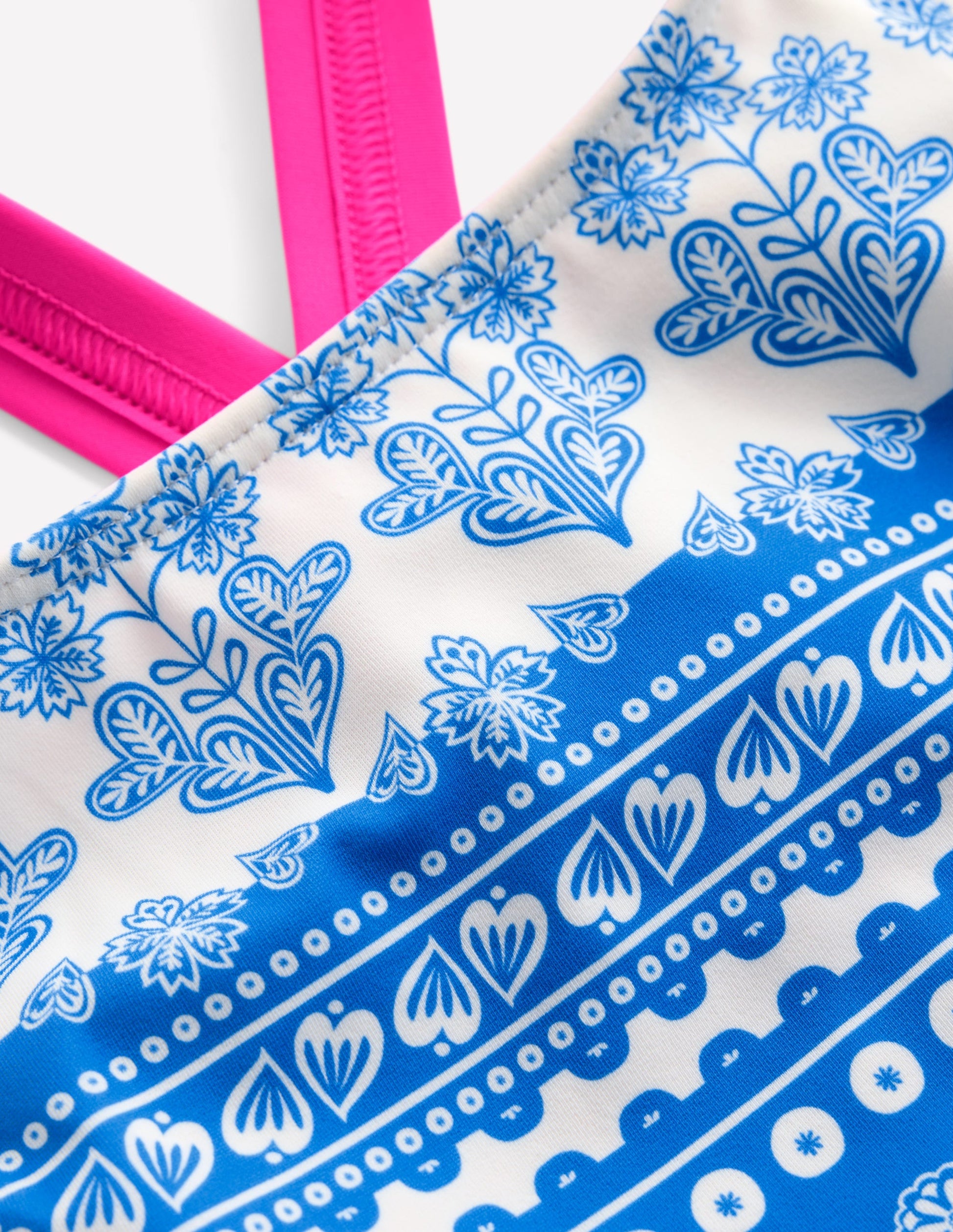 Cross-Back Tankini Top-Azure Blue Woodblock-3