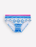 Patterned Bikini Bottoms-Azure Blue Woodblock