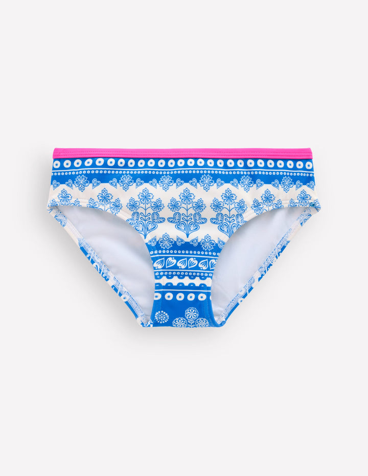Patterned Bikini Bottoms-Azure Blue Woodblock