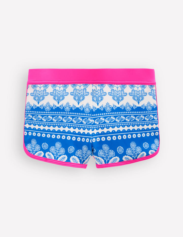 Patterned Swim Shorts-Azure Blue Woodblock