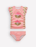 Ruched Tankini Set-Strawberry Pink Woodblock
