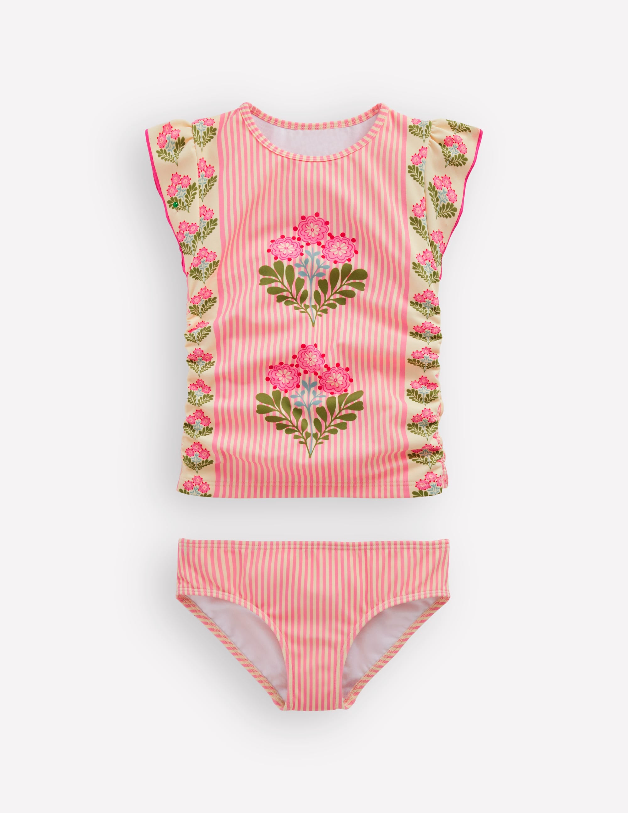 Ruched Tankini Set-Strawberry Pink Woodblock - Image 1