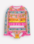 Long Sleeve Frill Set-Multi Tropical Animals
