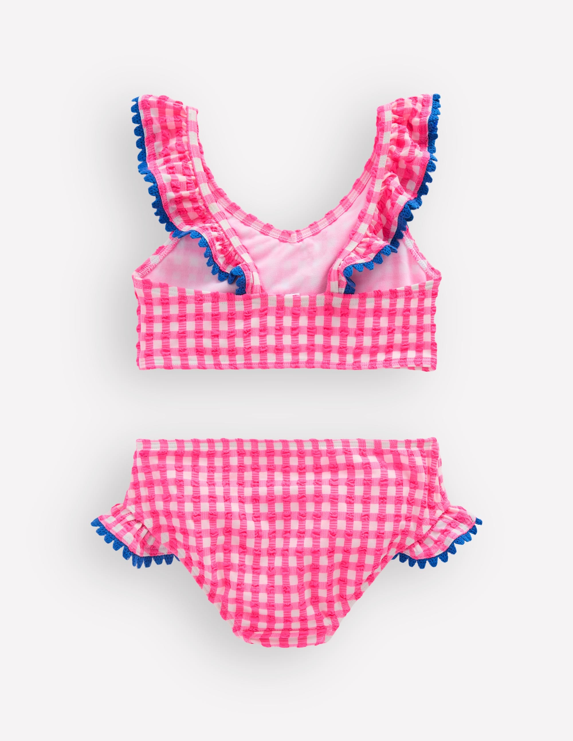 Frill V-neck Bikini Set-Neon Pink Gingham - Image 2