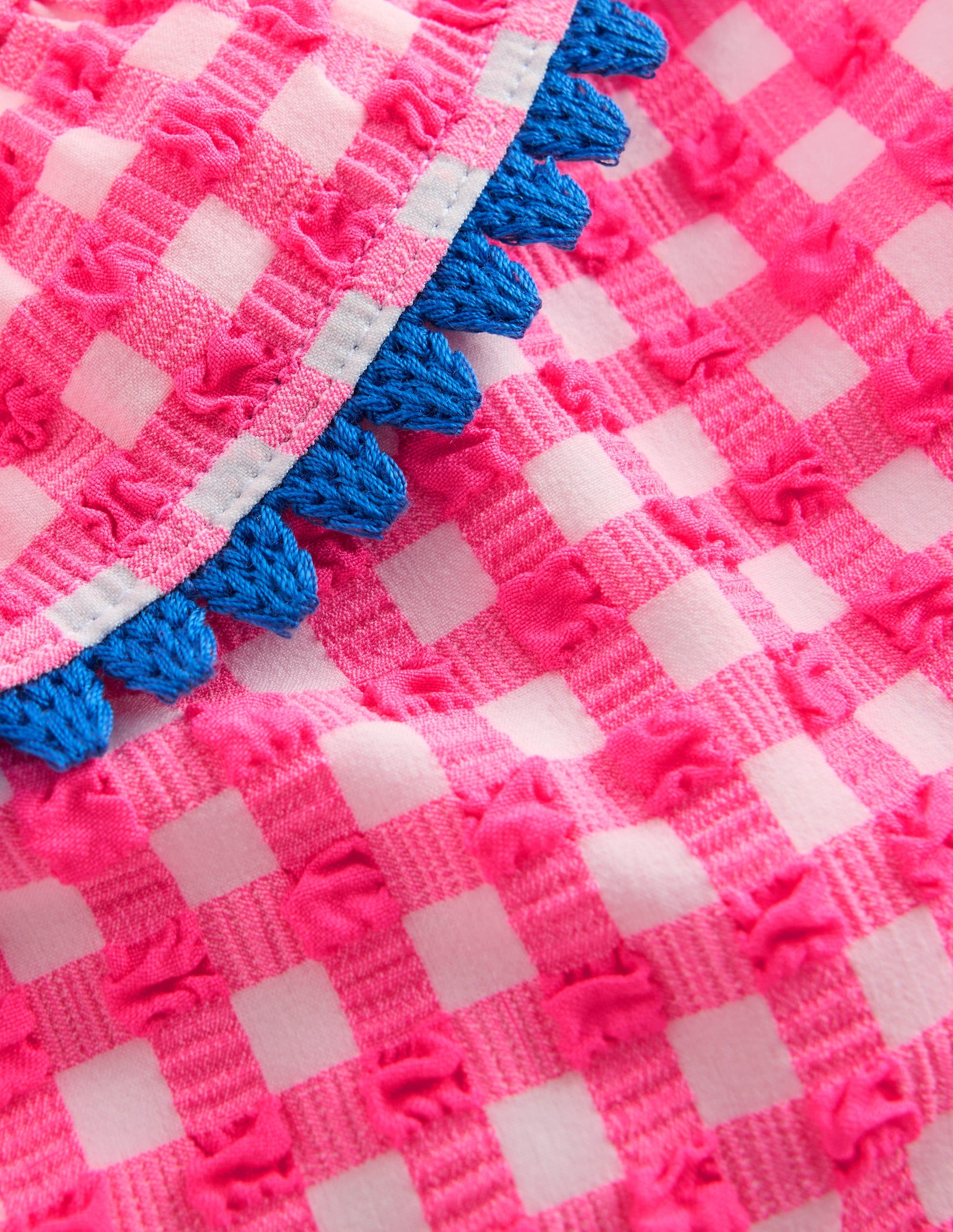 Frill V-neck Bikini Set-Neon Pink Gingham-3