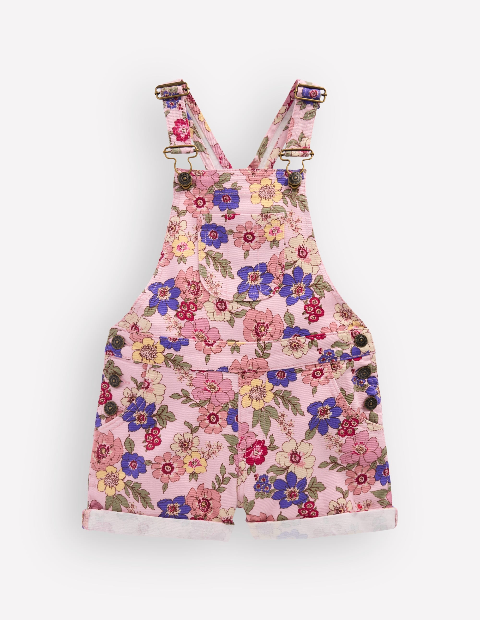 Short Dungaree-Pink Floral Bloom - Image 1