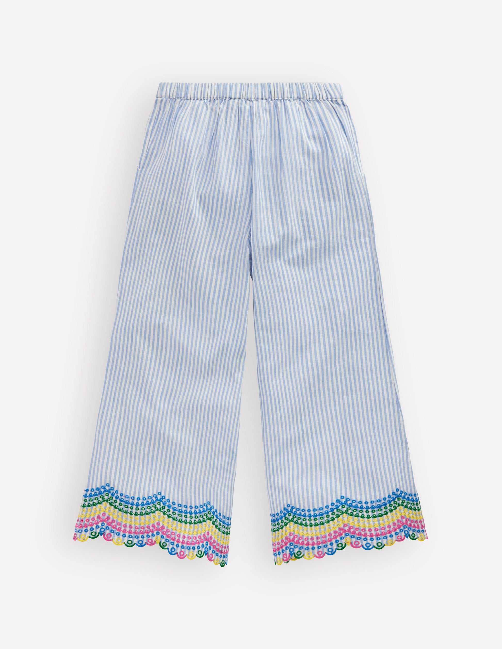 Scallop Hem Trousers-Blue Ticking Rainbow-3