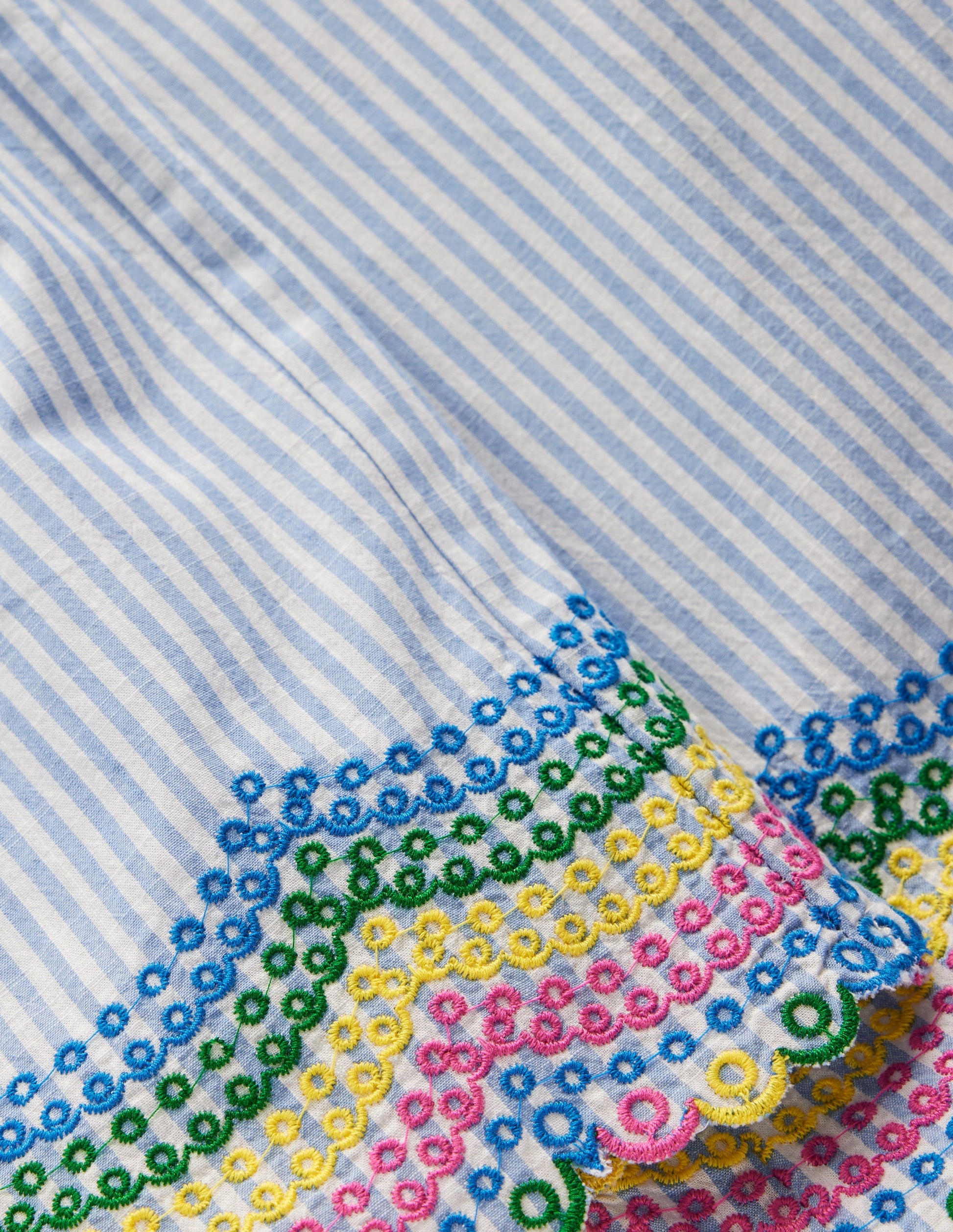 Scallop Hem Trousers-Blue Ticking Rainbow-4