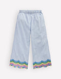 Scallop Hem Trousers-Blue Ticking Rainbow