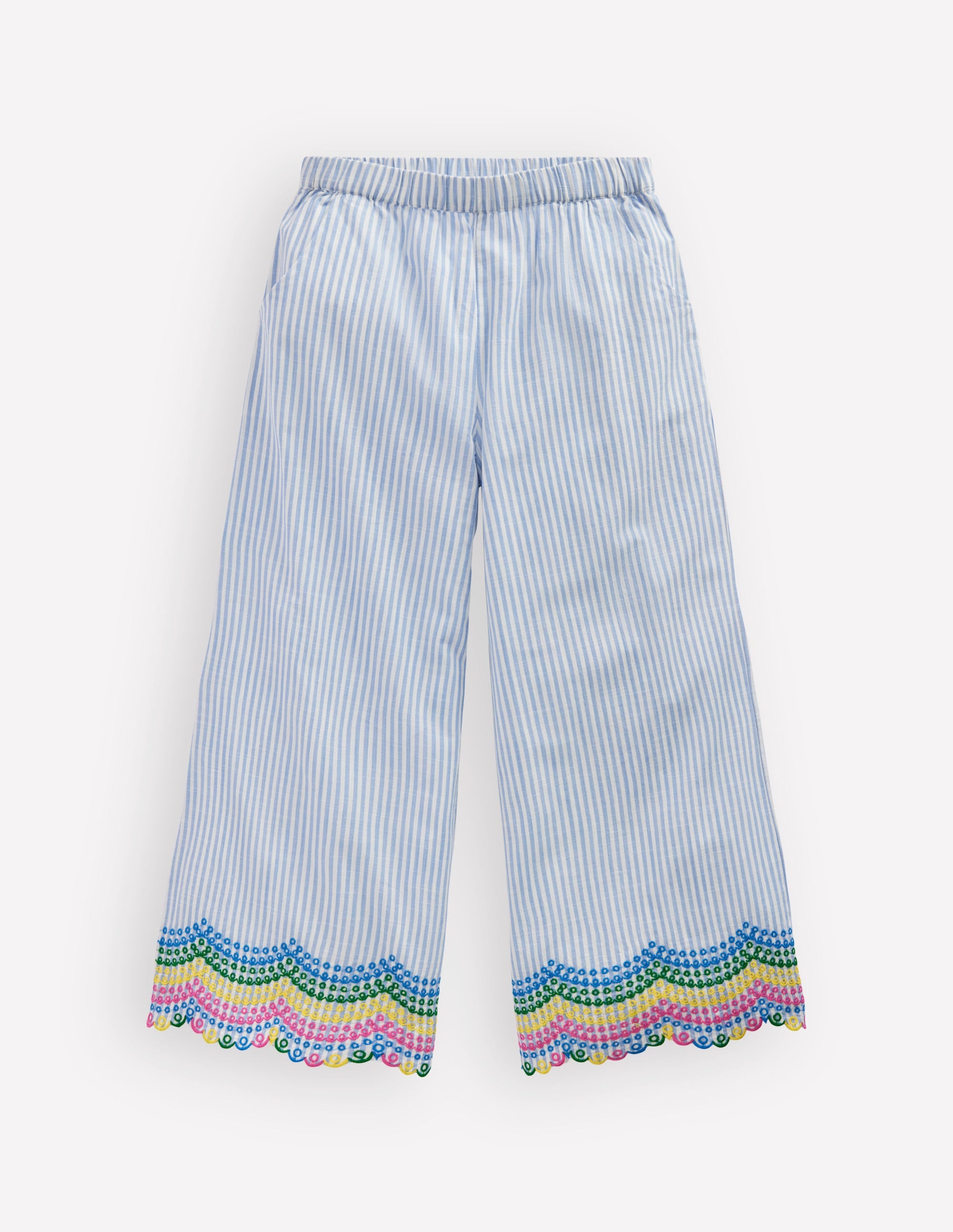 Scallop Hem Trousers-Blue Ticking Rainbow - Image 2