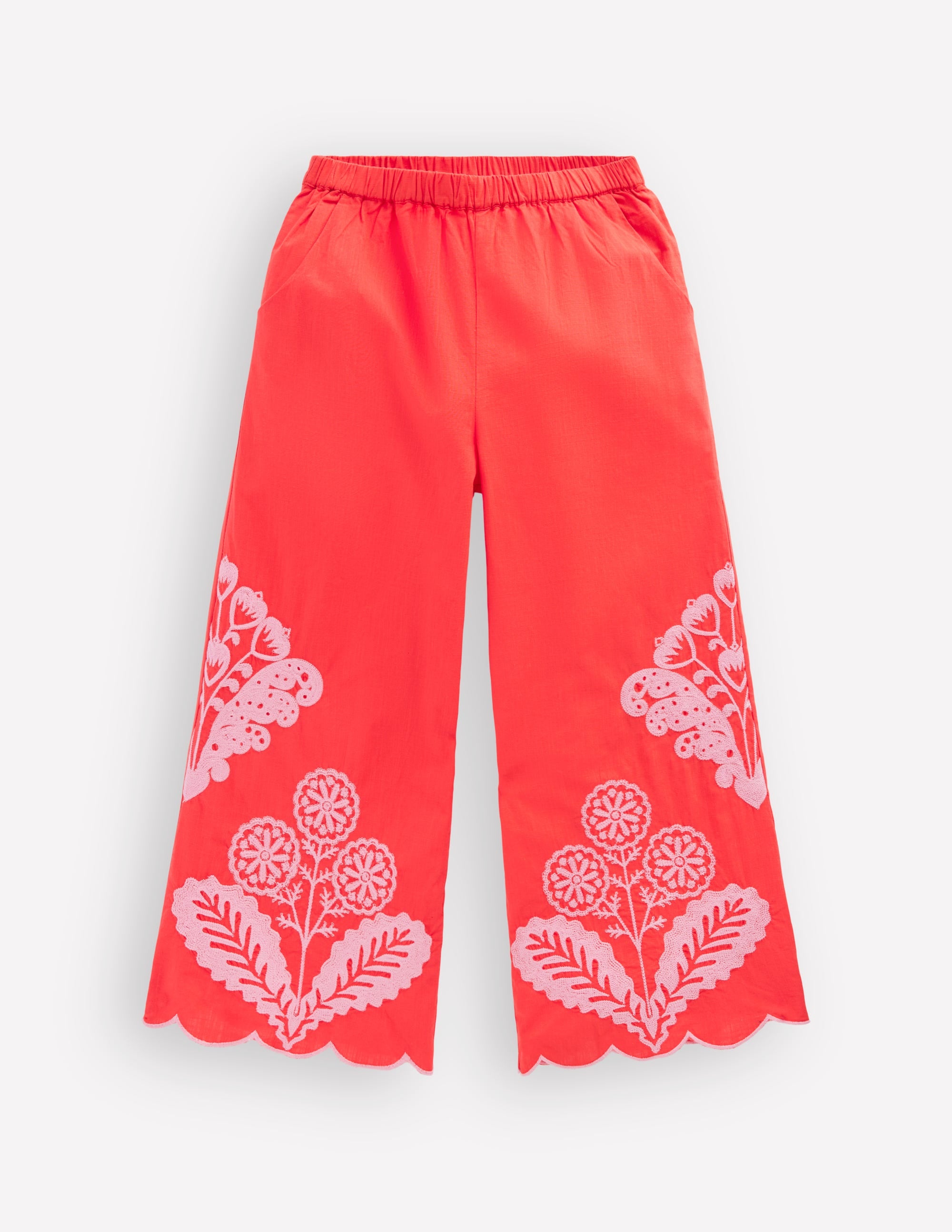 Scallop Hem Trousers-Spicy Red Neon Embroidery - Image 1