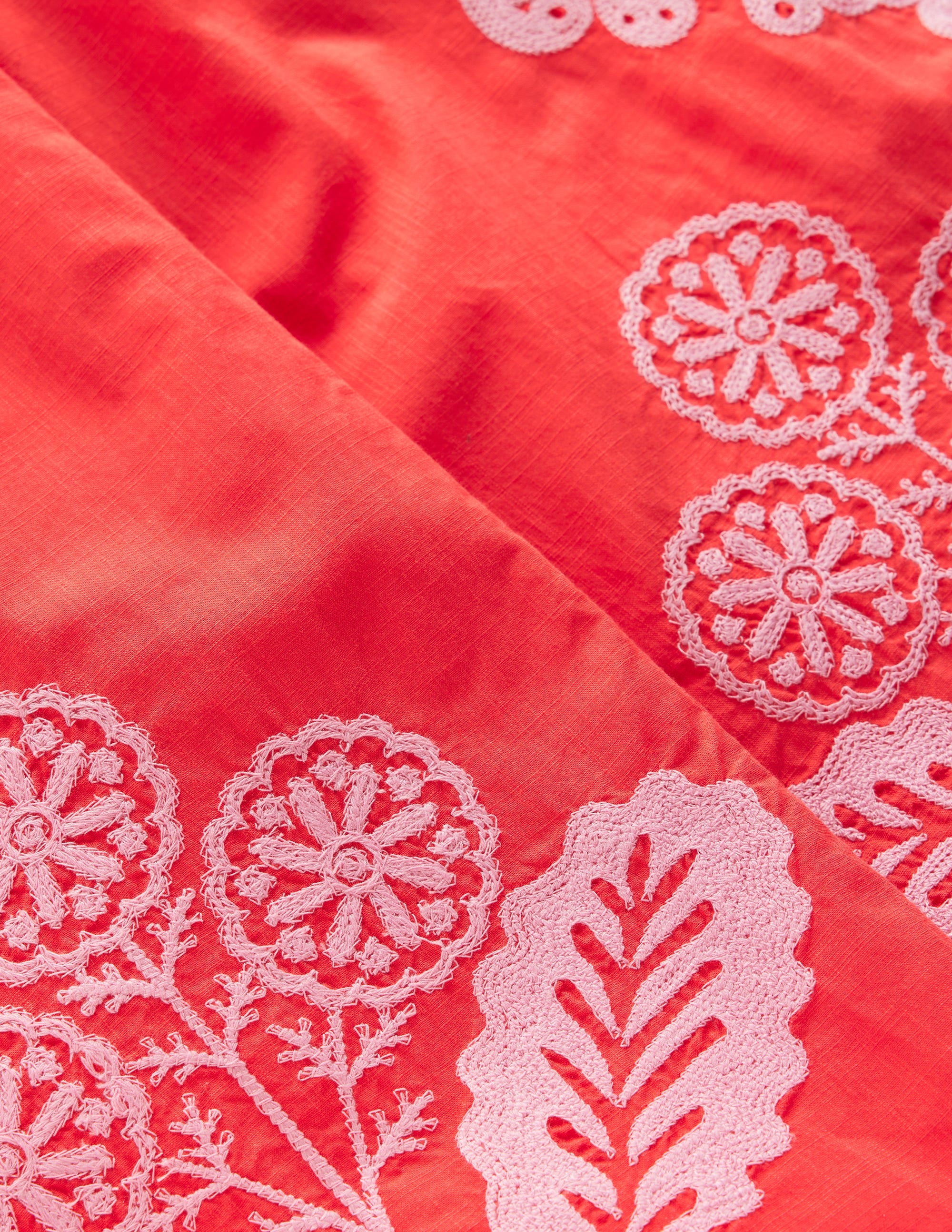 Scallop Hem Trousers-Spicy Red Neon Embroidery - Image 3