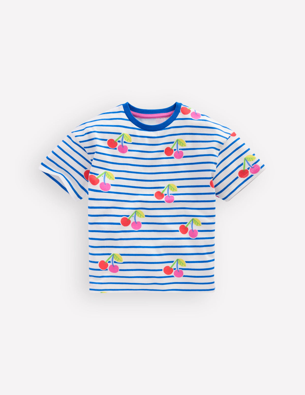 Easy Breton T-shirt-Kingfisher Blue Cherries - Image 1