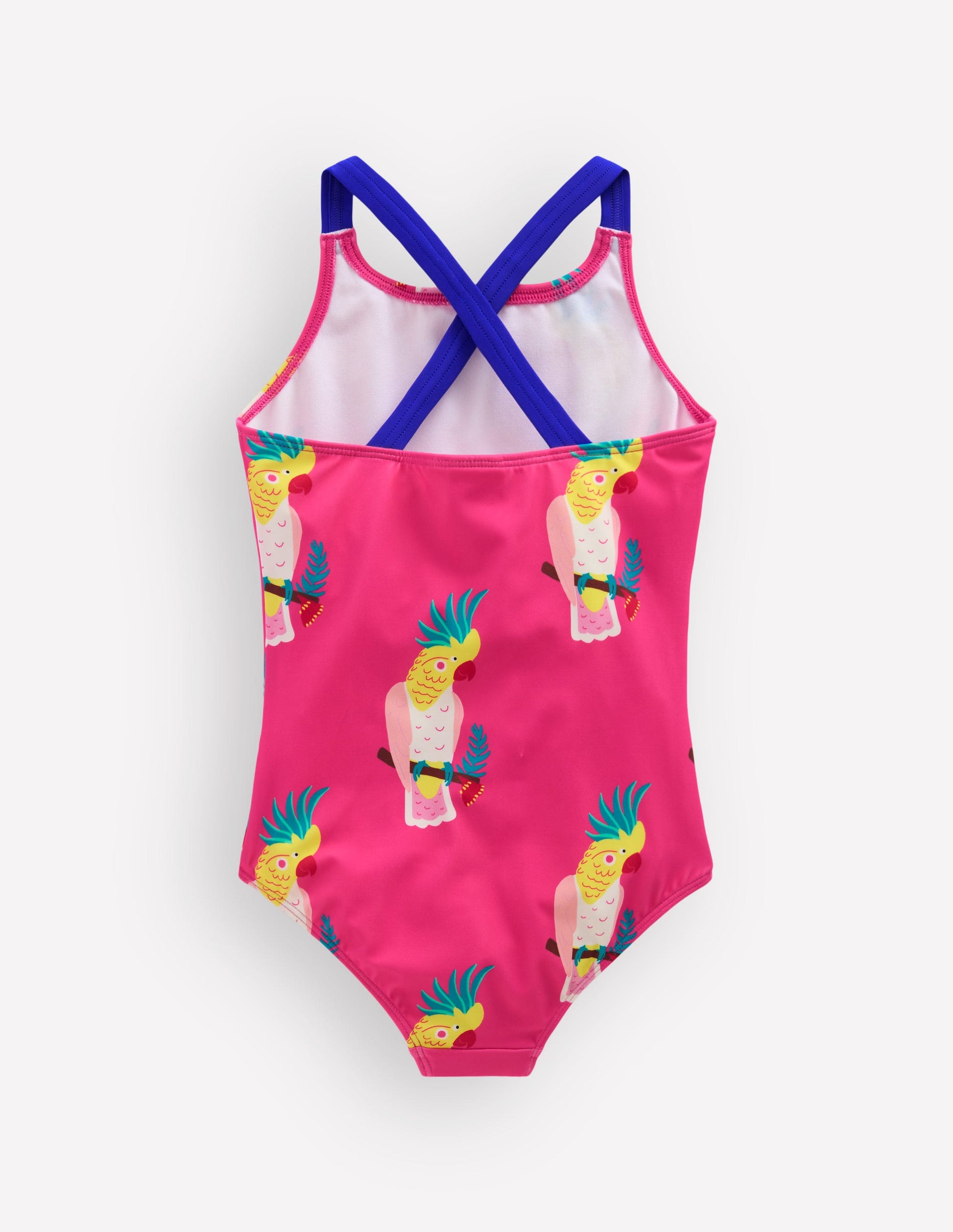 Cross-Back Printed Swimsuit-Pink Tropical Bird-2