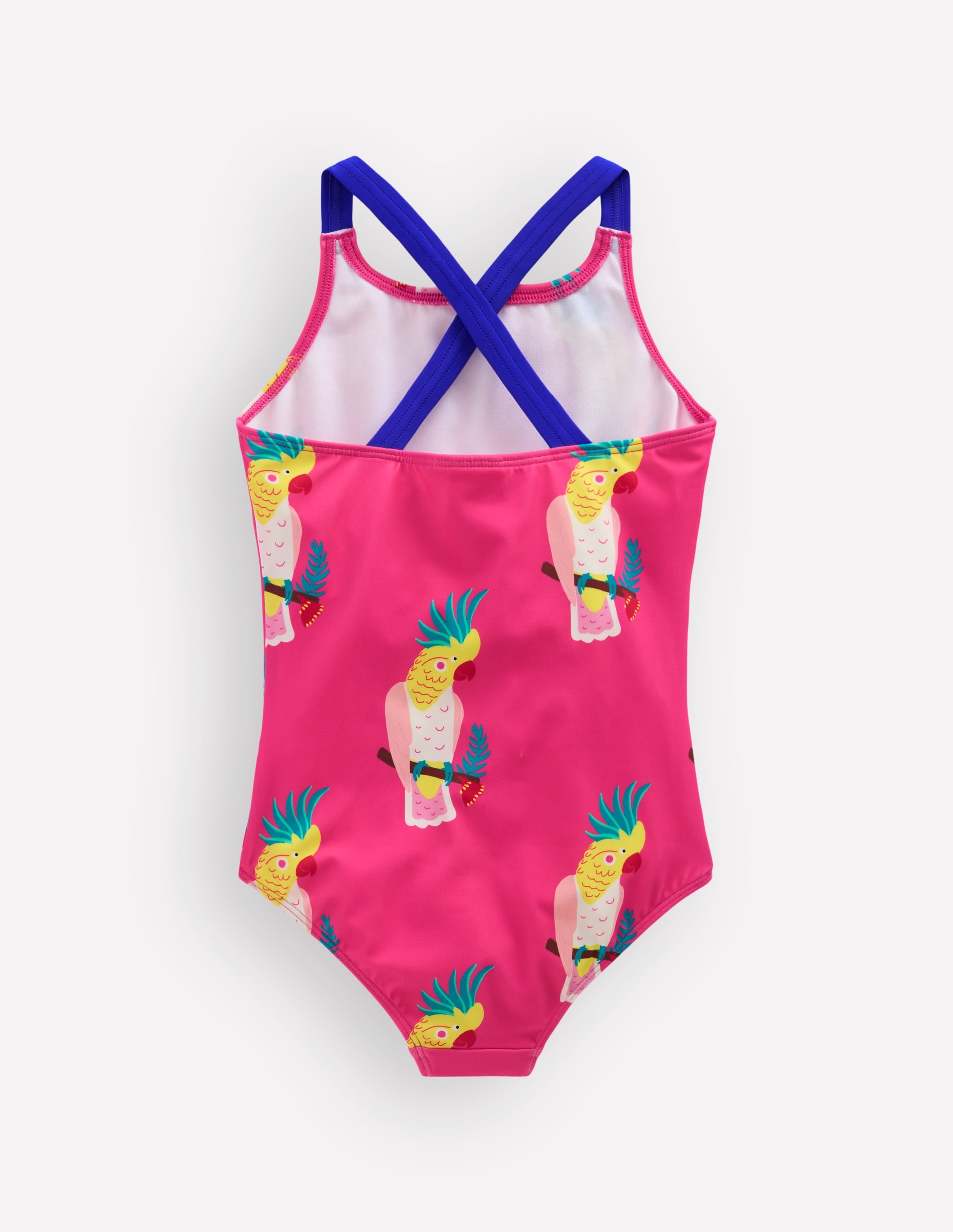 Cross-Back Printed Swimsuit-Pink Tropical Bird - Image 2
