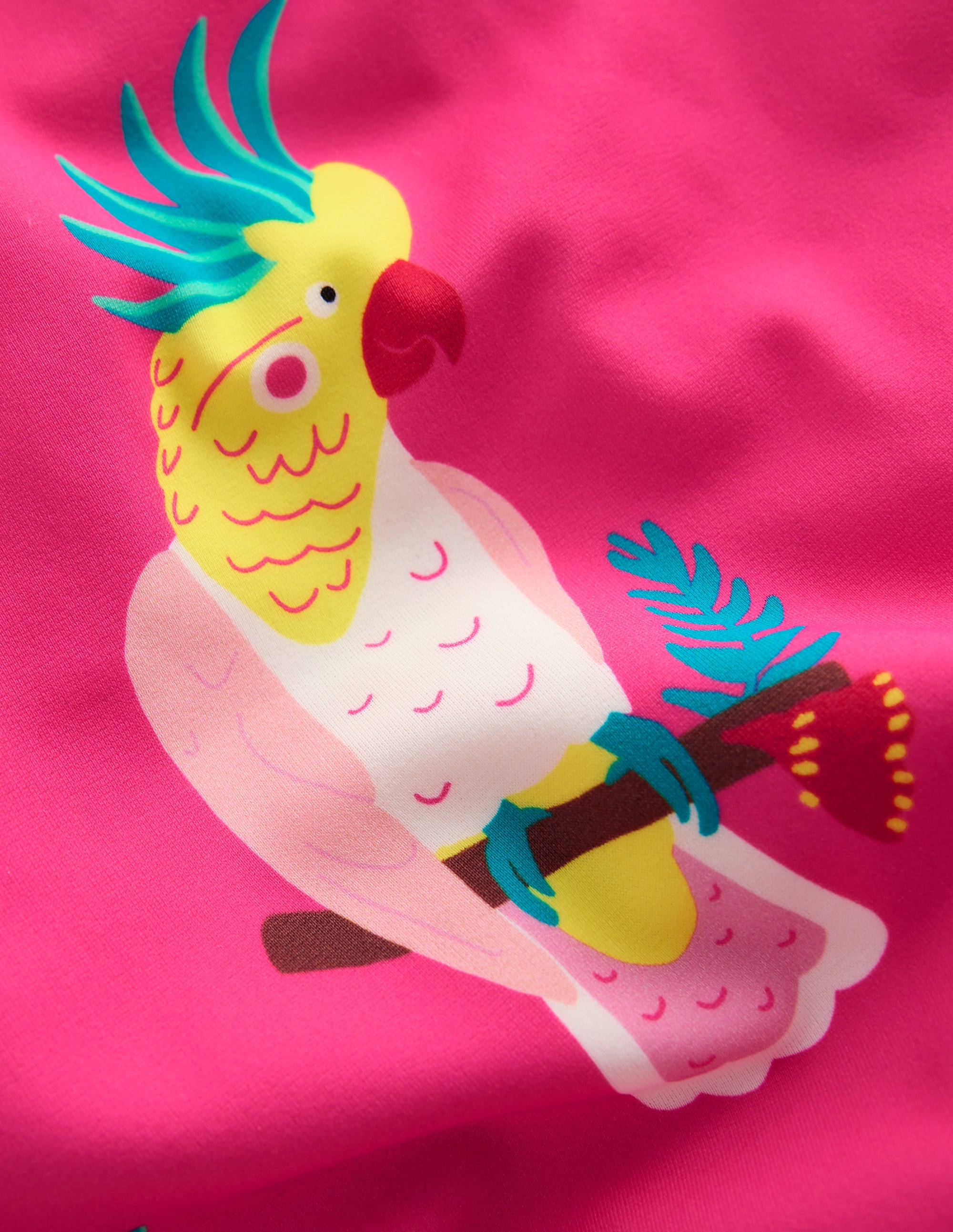 Cross-Back Printed Swimsuit-Pink Tropical Bird - Image 3