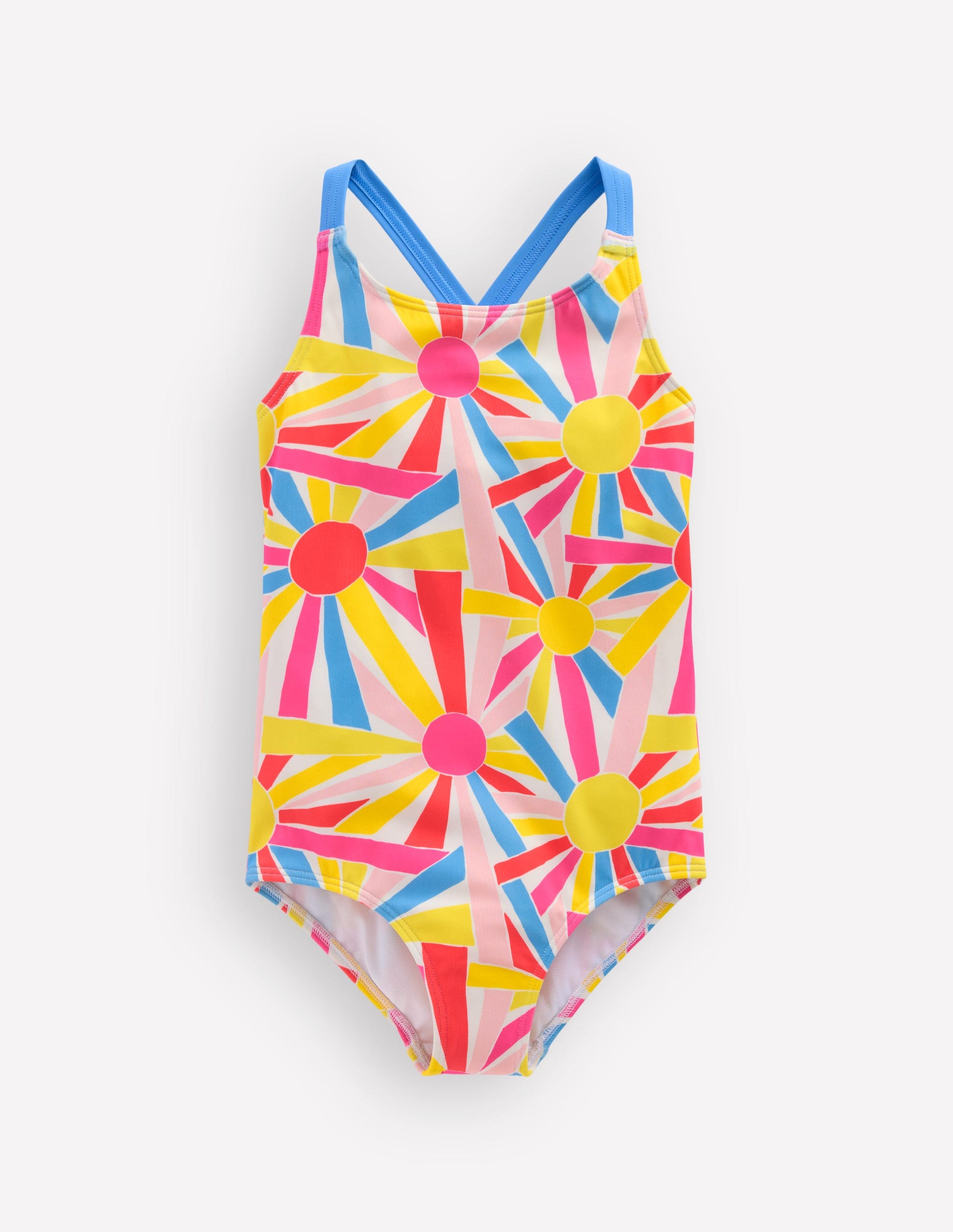 Cross-Back Printed Swimsuit-Ivory Sunburst-3