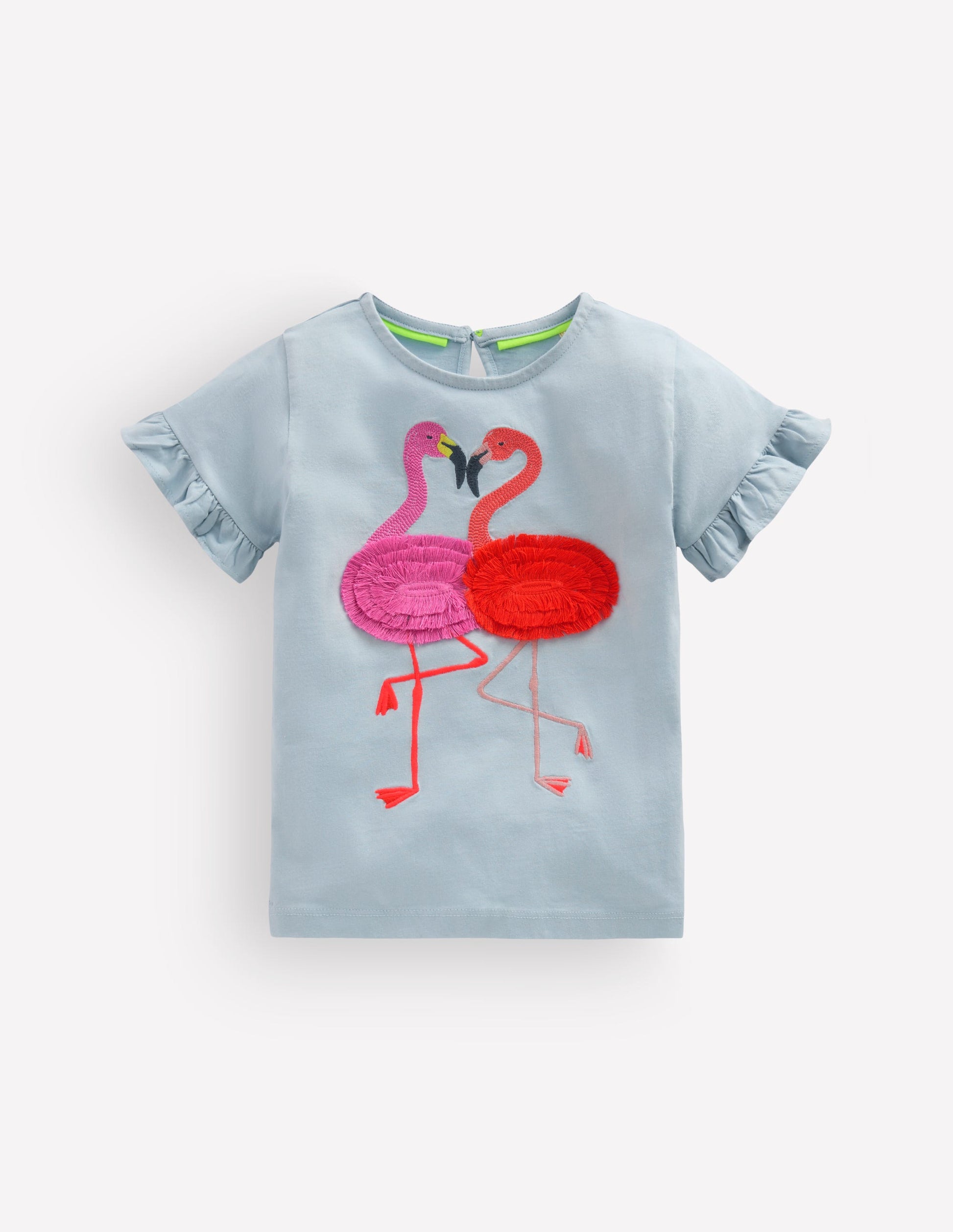 Pretty Frill T-shirt-Misty Blue Flamingos-1
