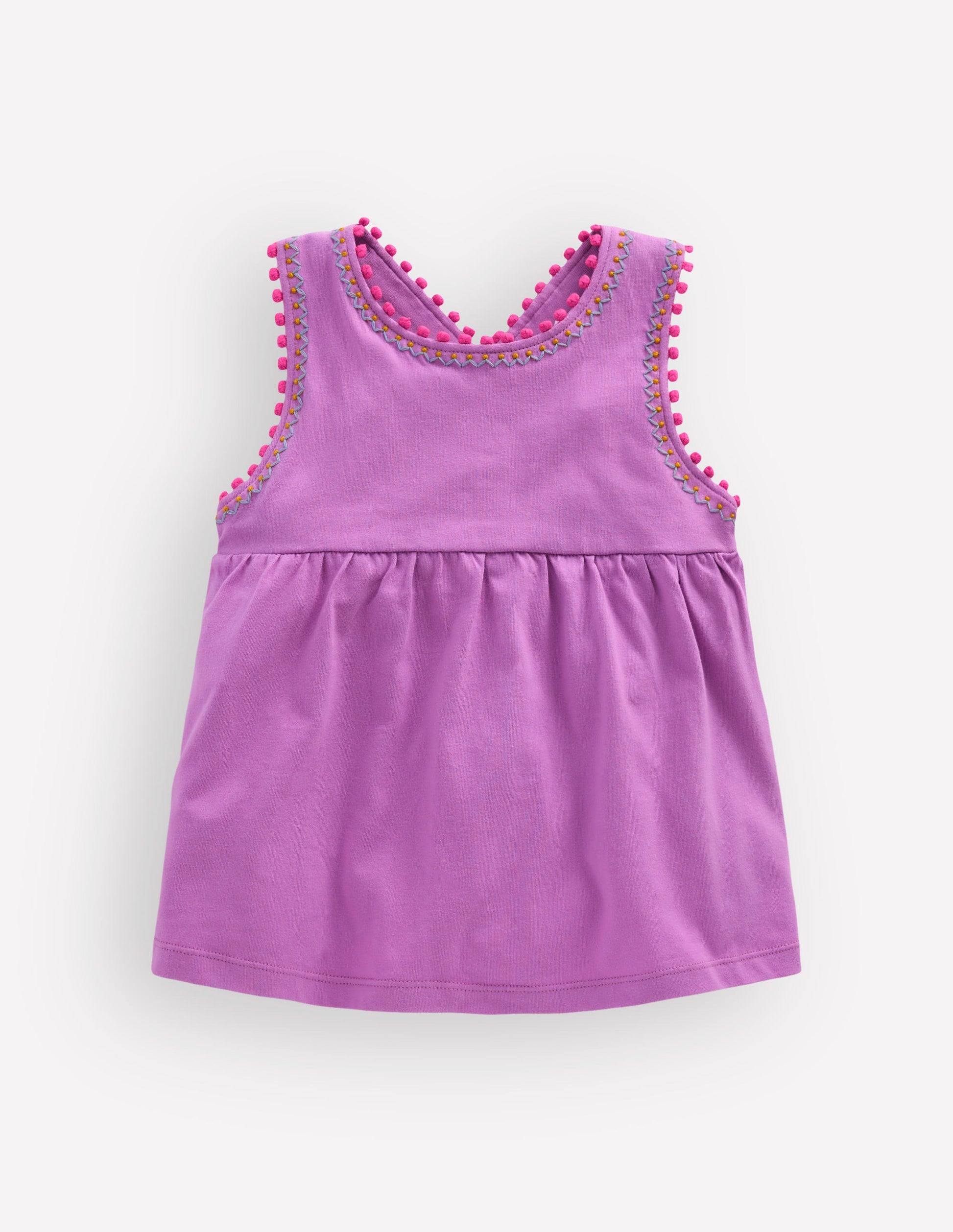 Cross-Back Pom Trim Top-Chalky Violet-1