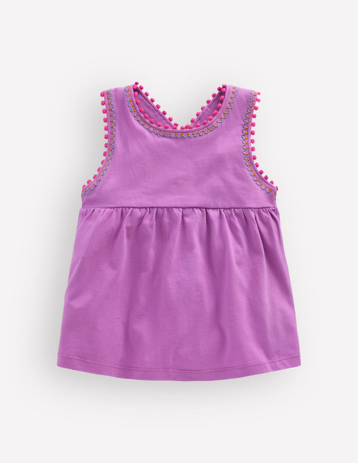 Cross-Back Pom Trim Top-Chalky Violet