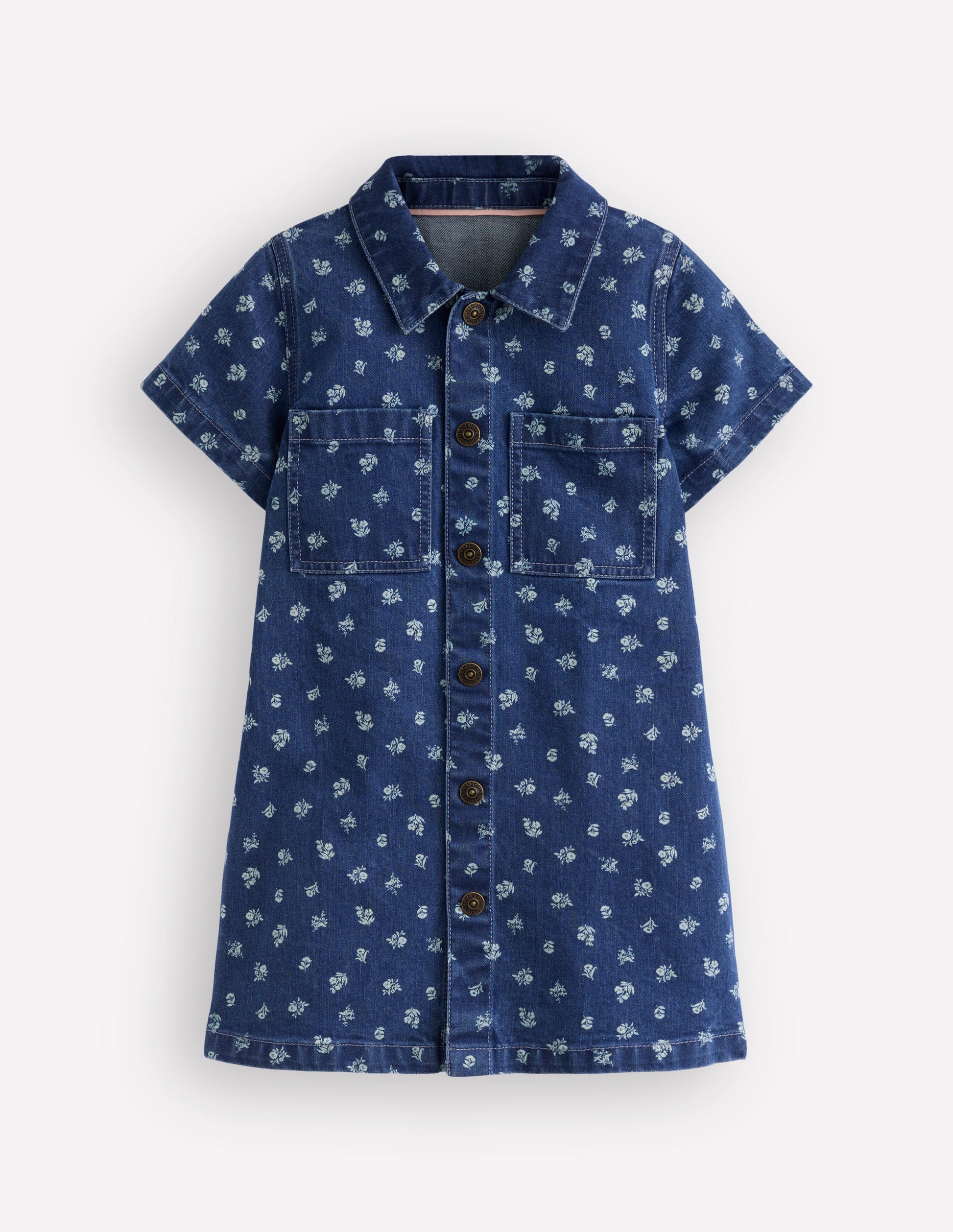 Denim Shirt Dress-Blue Ditsy Floral-1