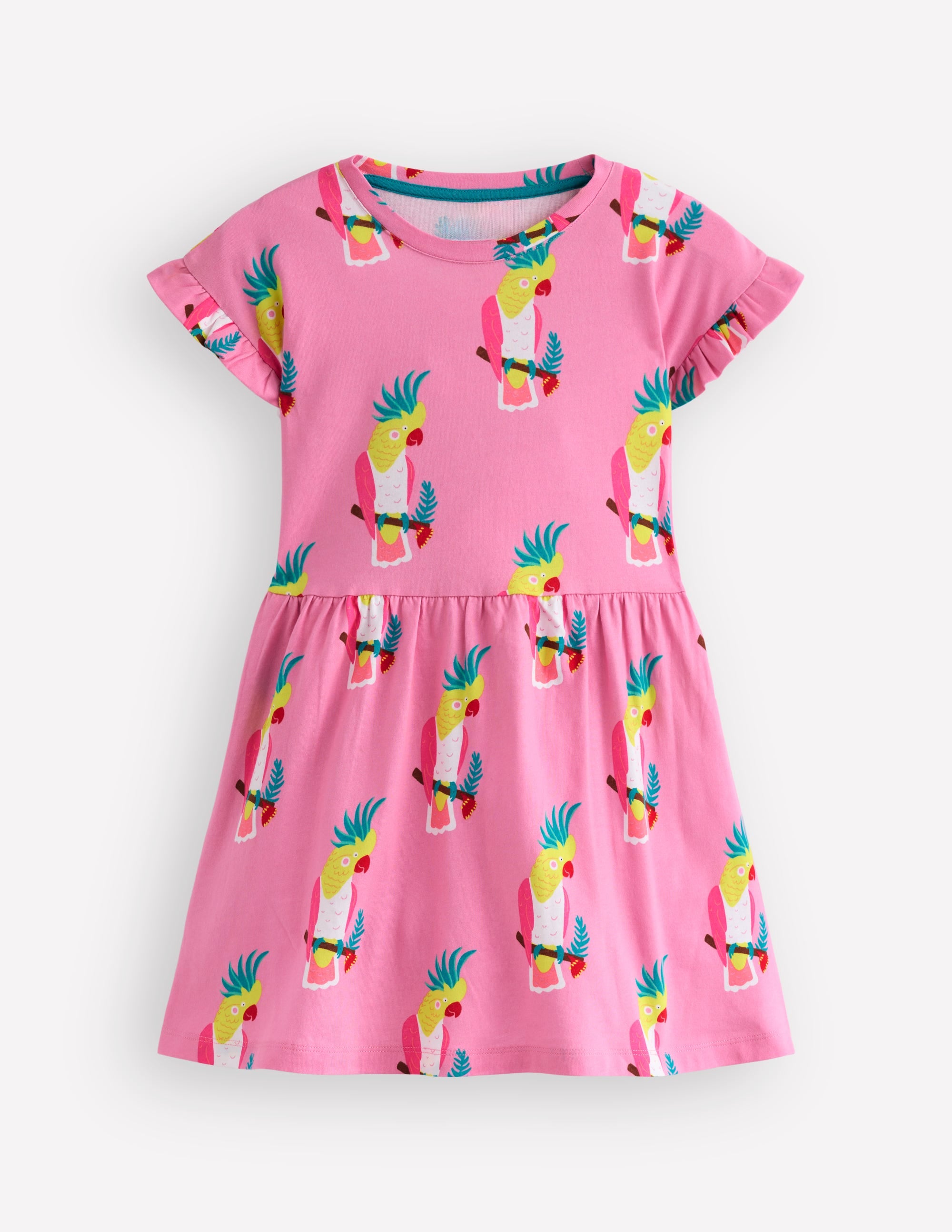 Jersey T-Shirt Dress-Flamingo Pink Tropical Bird - Image 3