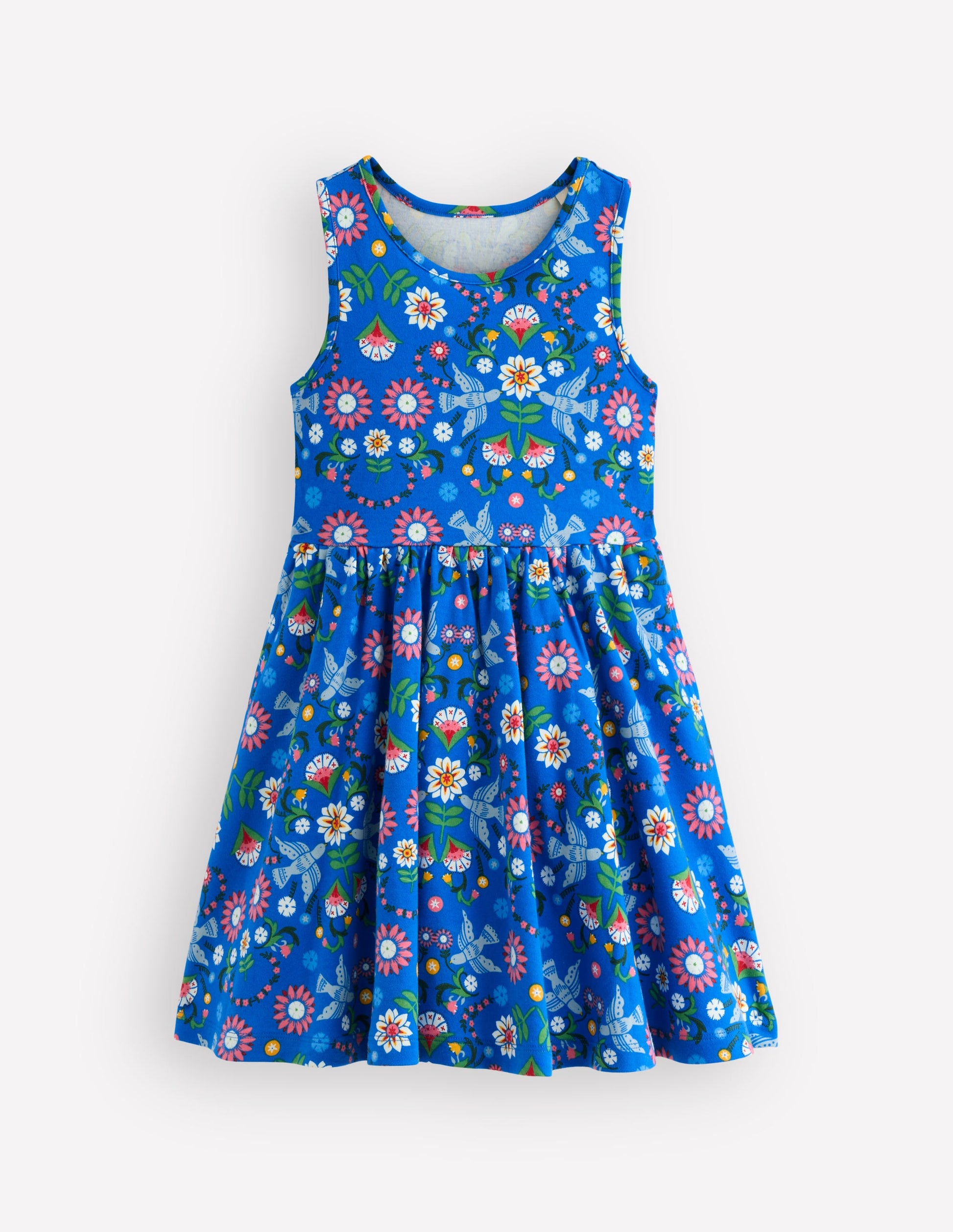 Twirly Jersey Dress-Kingfisher Blue Bird Floral-1