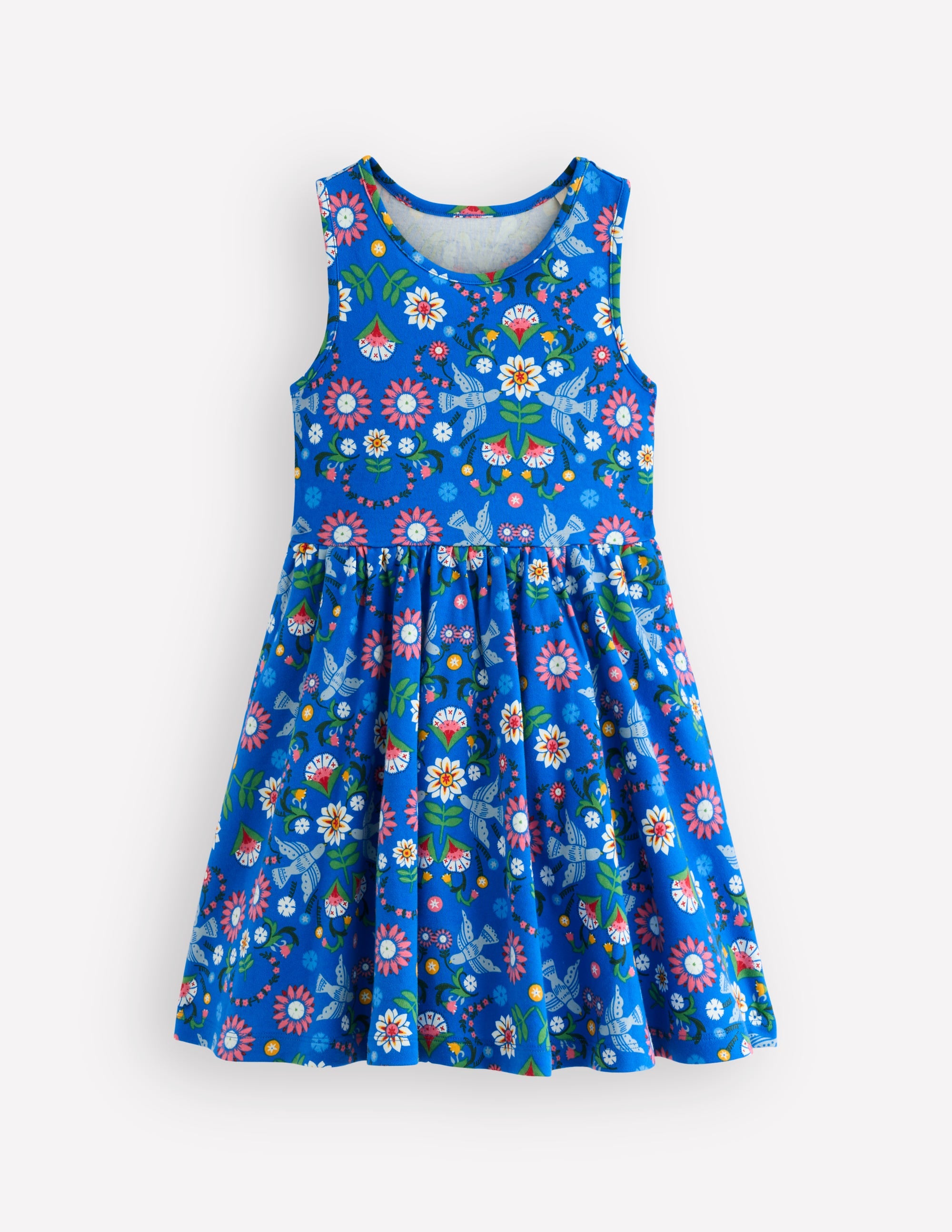 Twirly Jersey Dress-Kingfisher Blue Bird Floral - Image 1