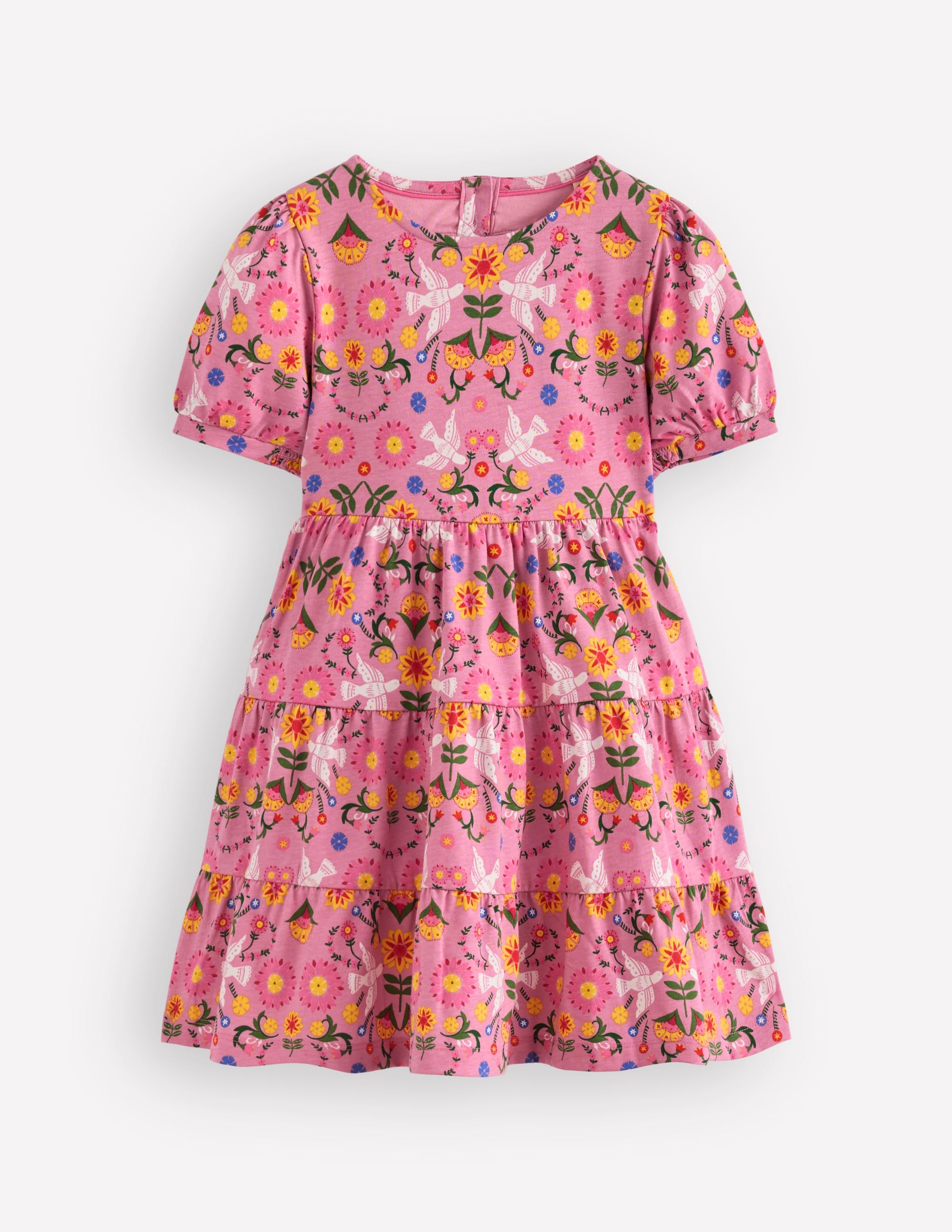 Heart Back Jersey Dress-Formica Pink Bird Floral - Image 1