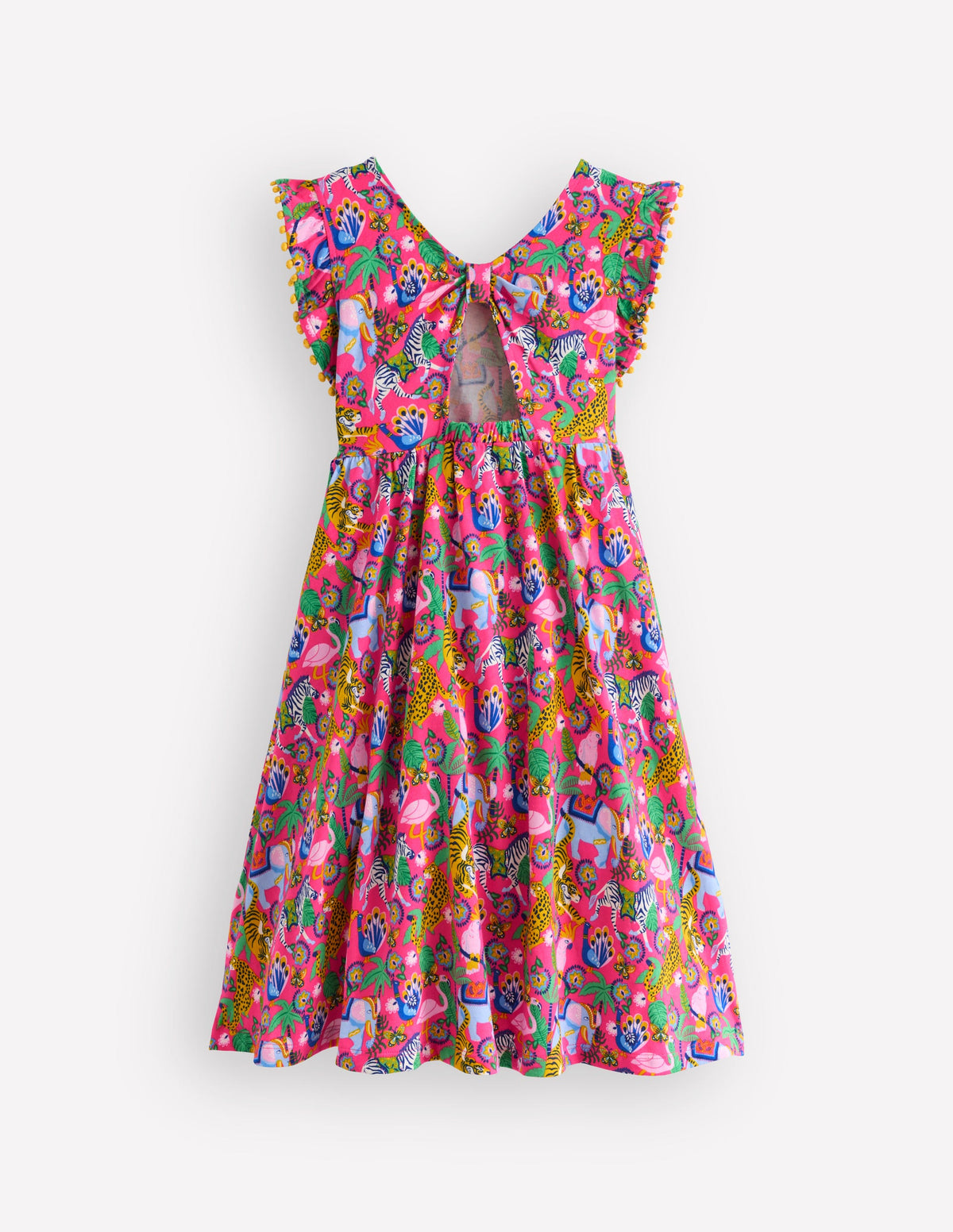 Clover Bow Back Jersey Dress-Flamingo Pink Jungle Animals - Image 5