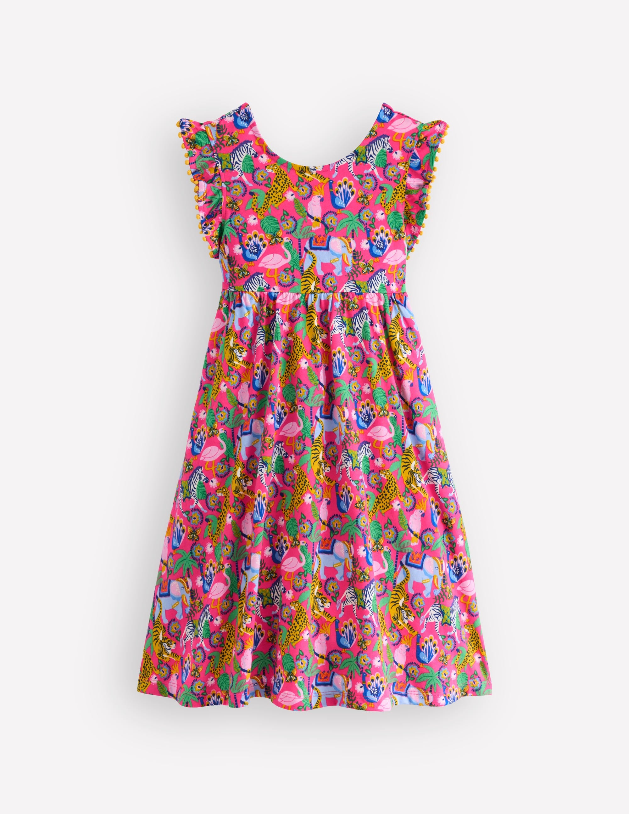 Clover Bow Back Jersey Dress-Flamingo Pink Jungle Animals - Image 4