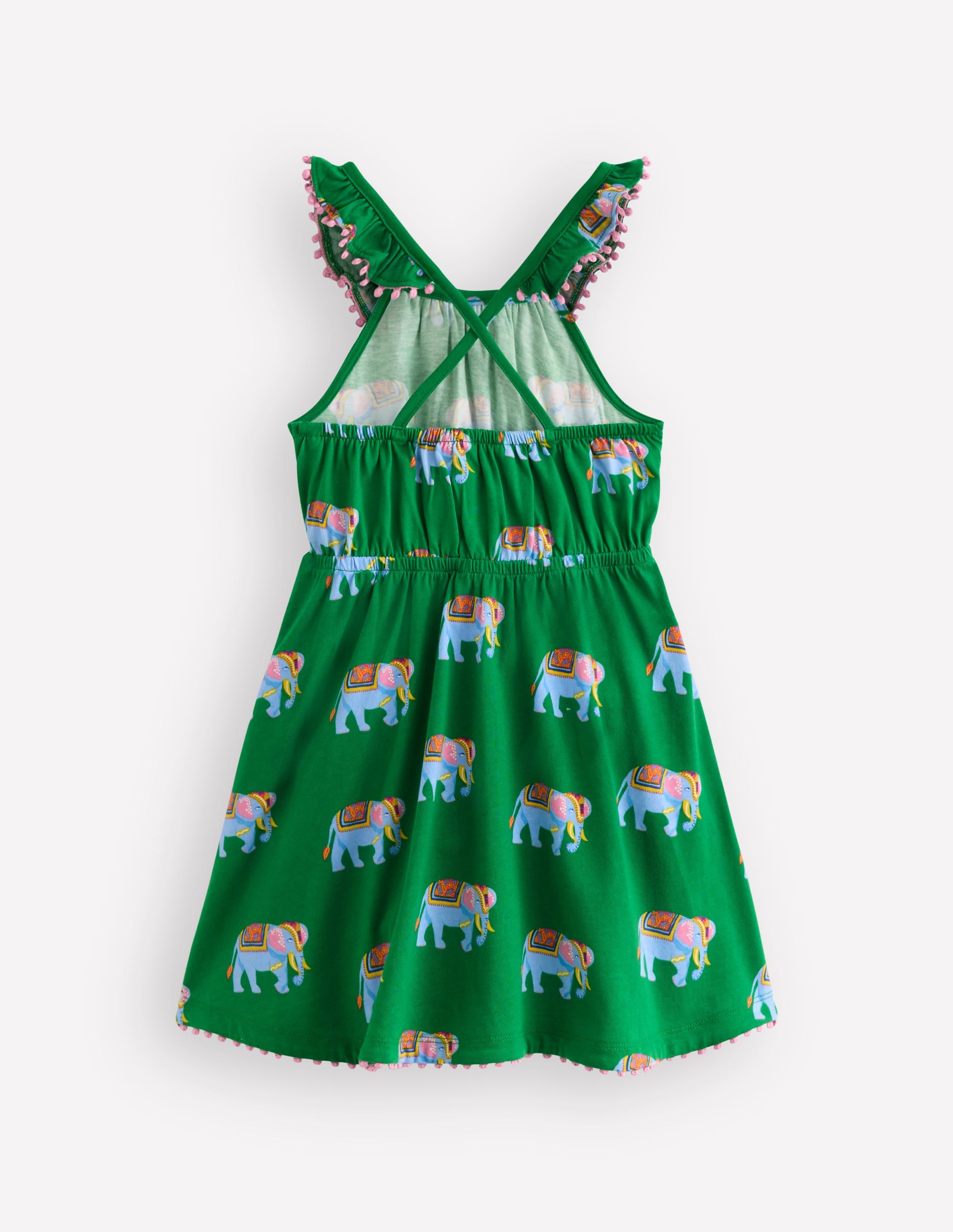 Ruffle Neck Trim Dress-Highland Green Elephants - Image 3
