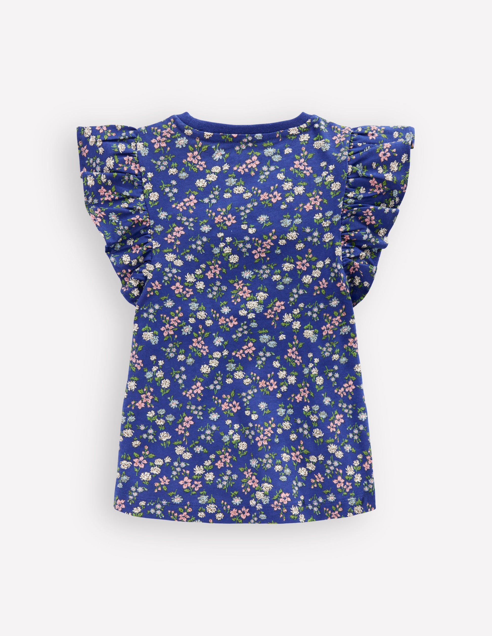 Frill Sleeve Printed Top-Blue Ditsy Floral-2