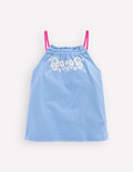 Plaited Strap Embroidered Vest-Forget Me Not Blue