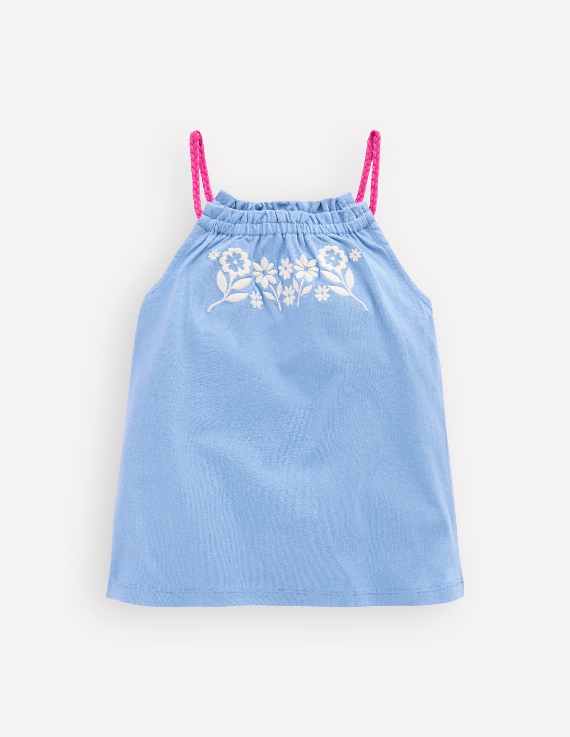 Plaited Strap Embroidered Vest-Forget Me Not Blue-1