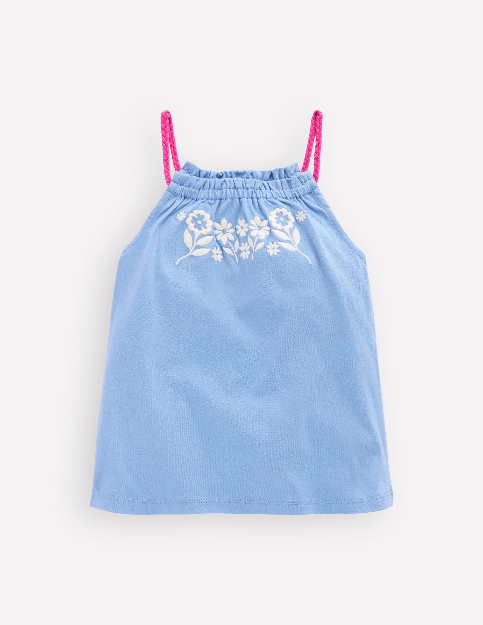 Plaited Strap Embroidered Vest-Forget Me Not Blue - Image 1