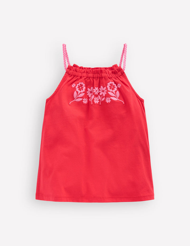 Plaited Strap Embroidered Vest-Spicy Red