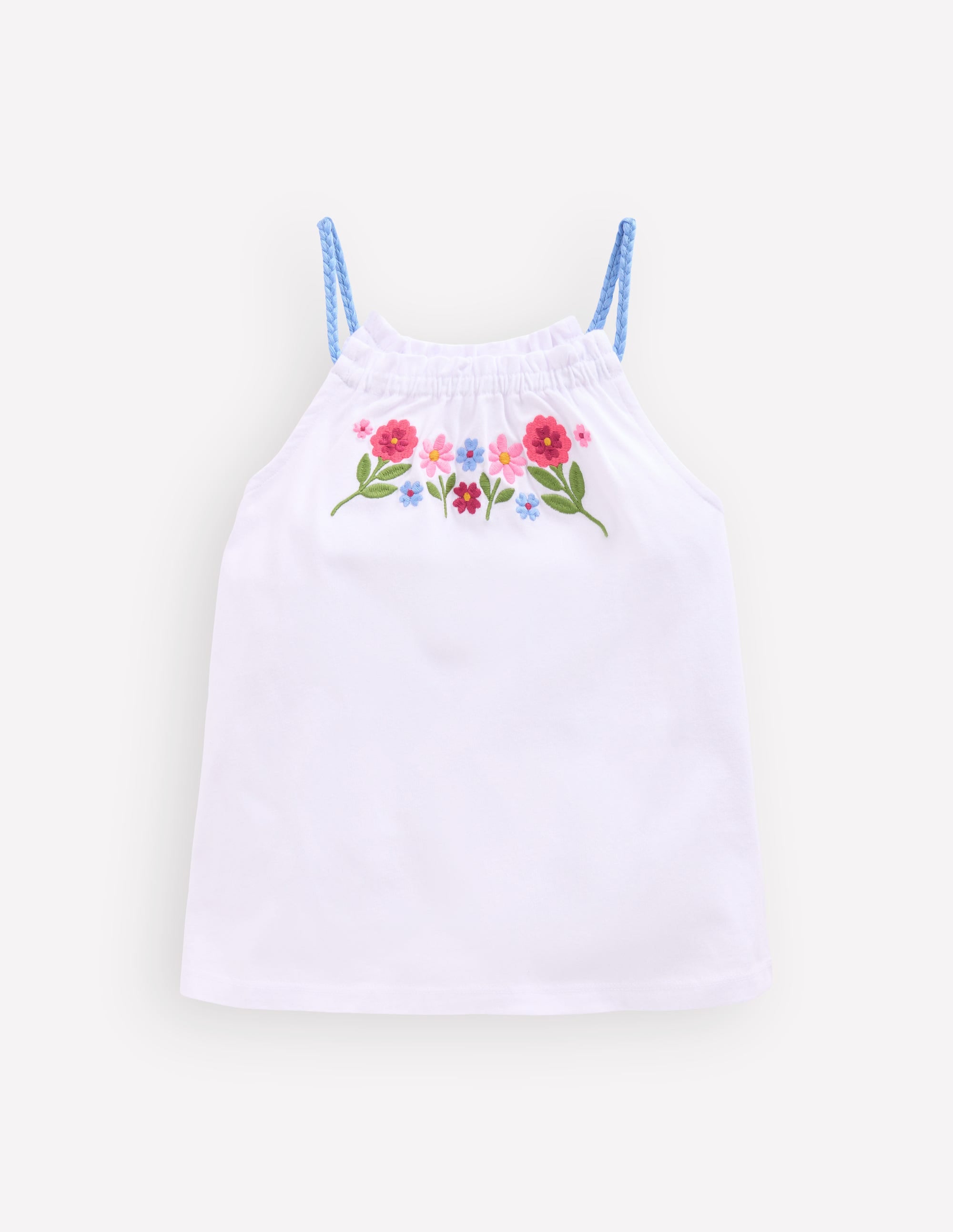 Plaited Strap Embroidered Vest-White Embroidery - Image 1