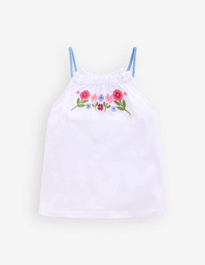Plaited Strap Embroidered Vest-White Embroidery