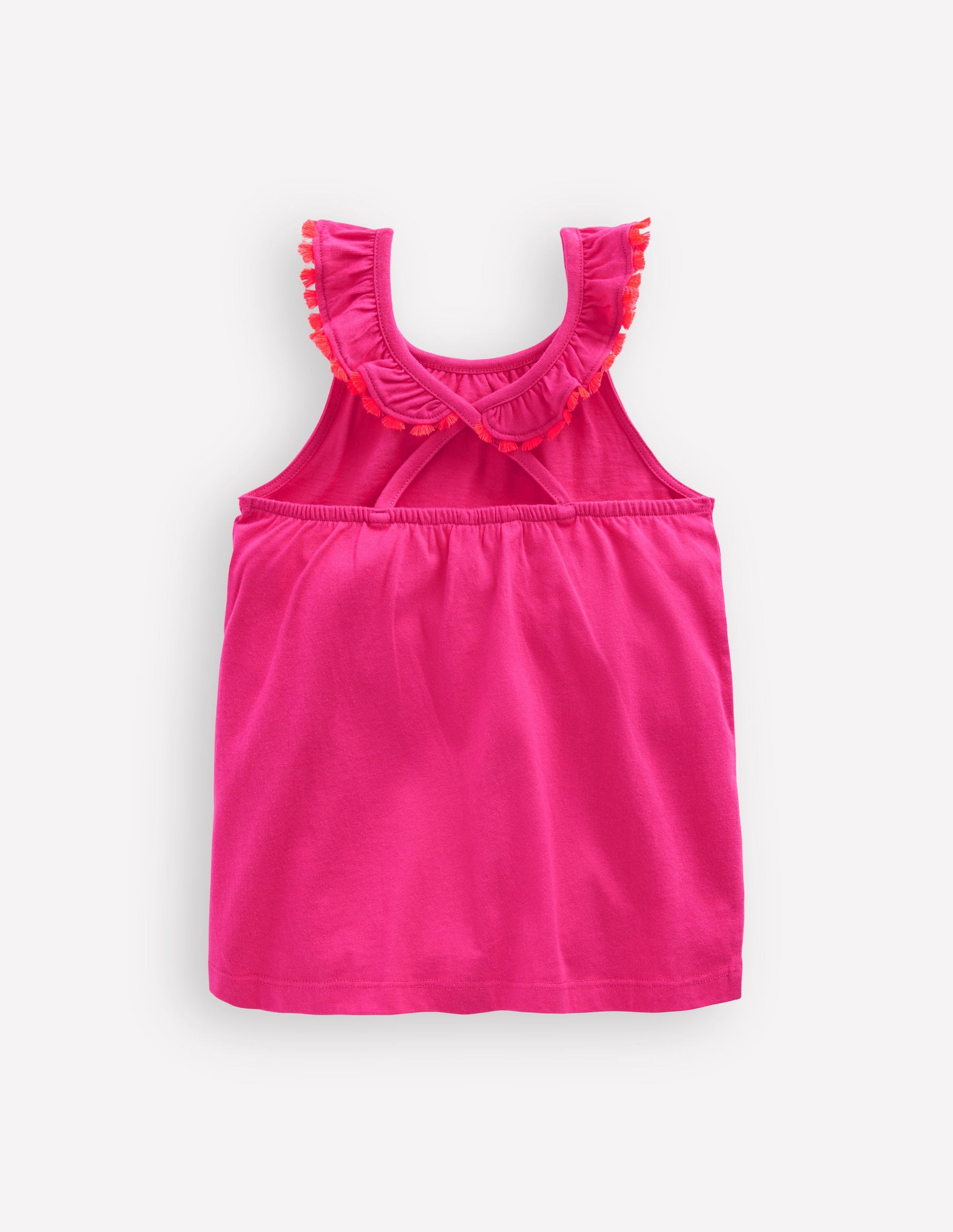 Ruffle Neck Trim Top-Brillant Pink-2