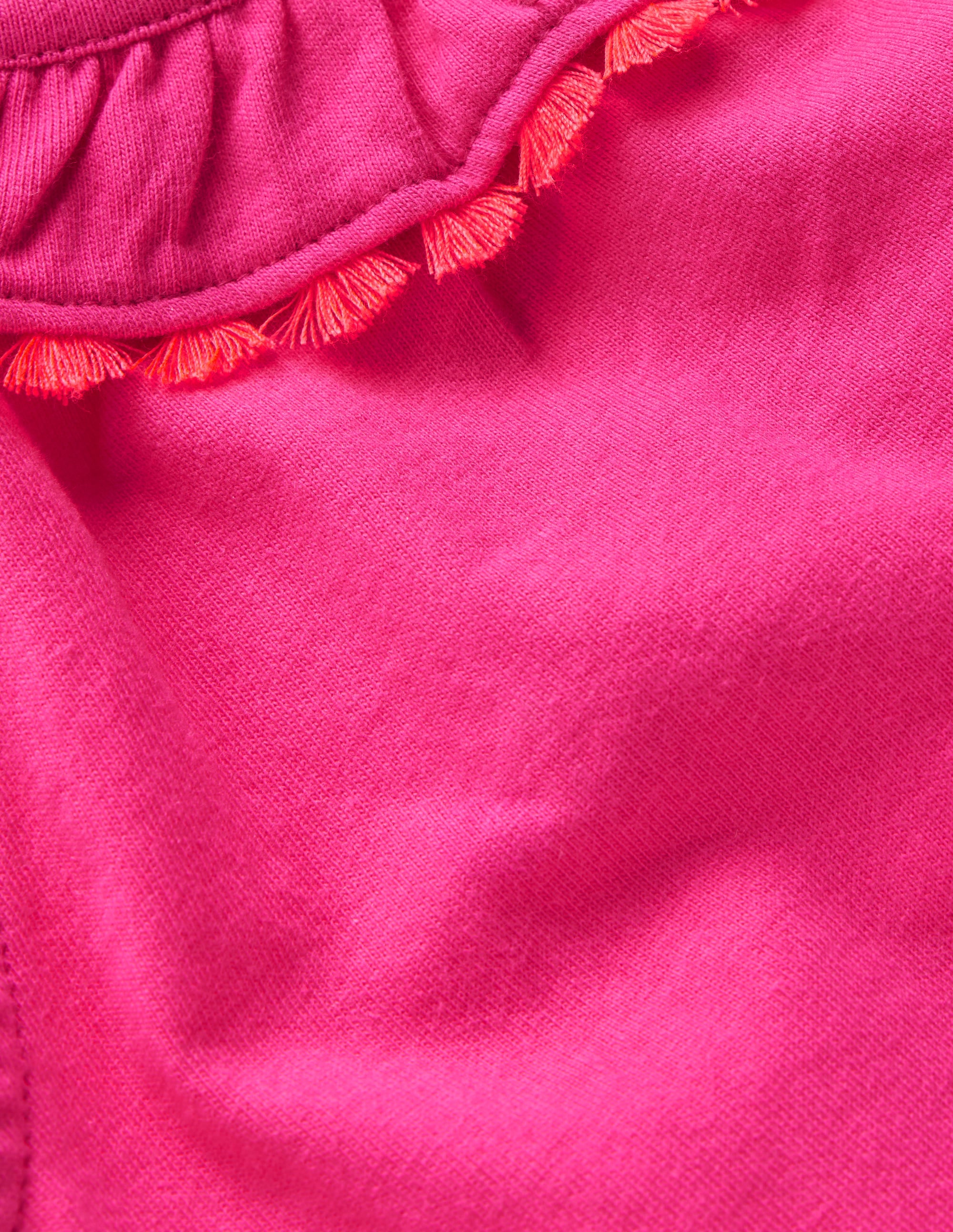 Ruffle Neck Trim Top-Brillant Pink - Image 3
