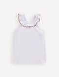 Ruffle Neck Trim Top-White