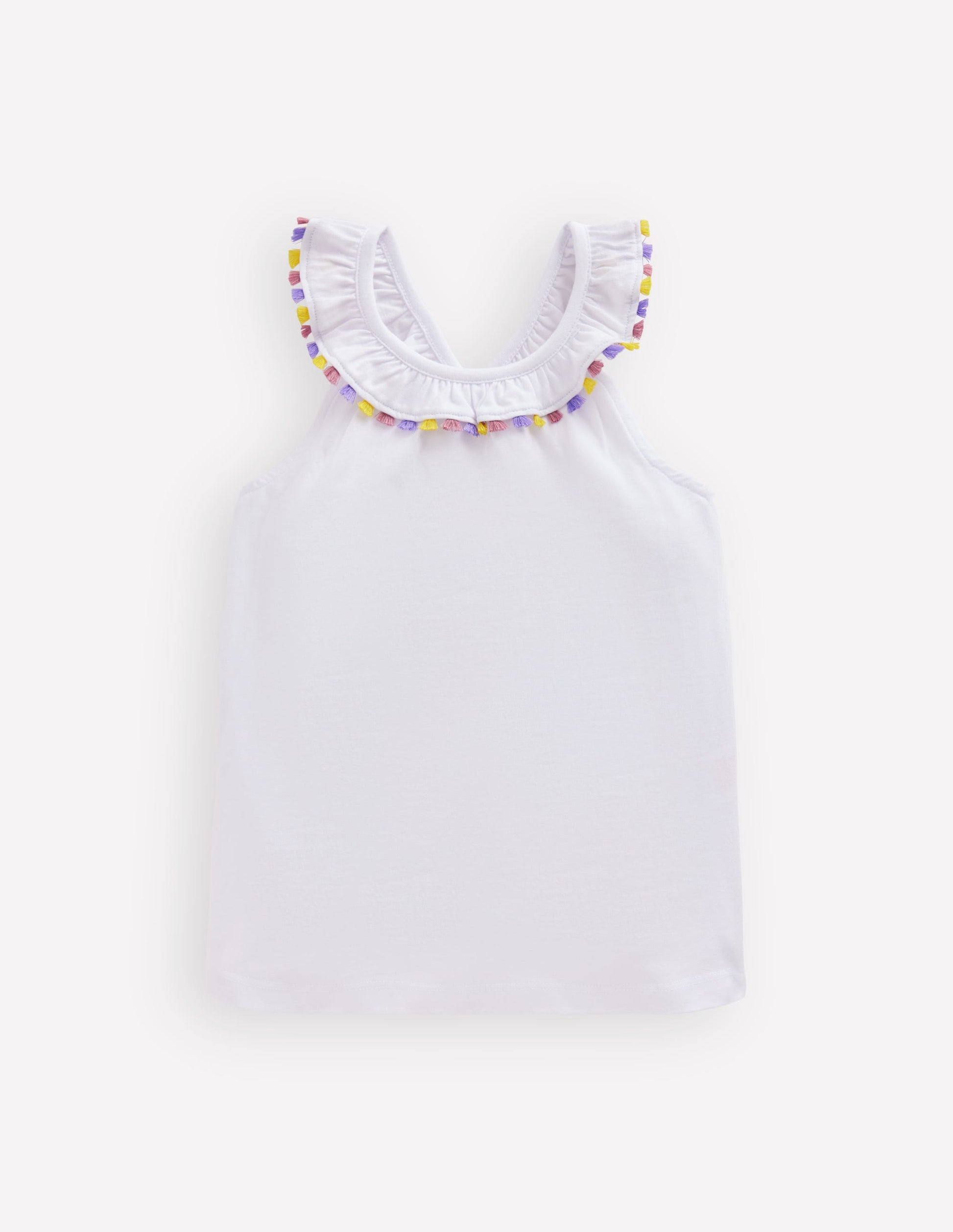 Ruffle Neck Trim Top-White-1